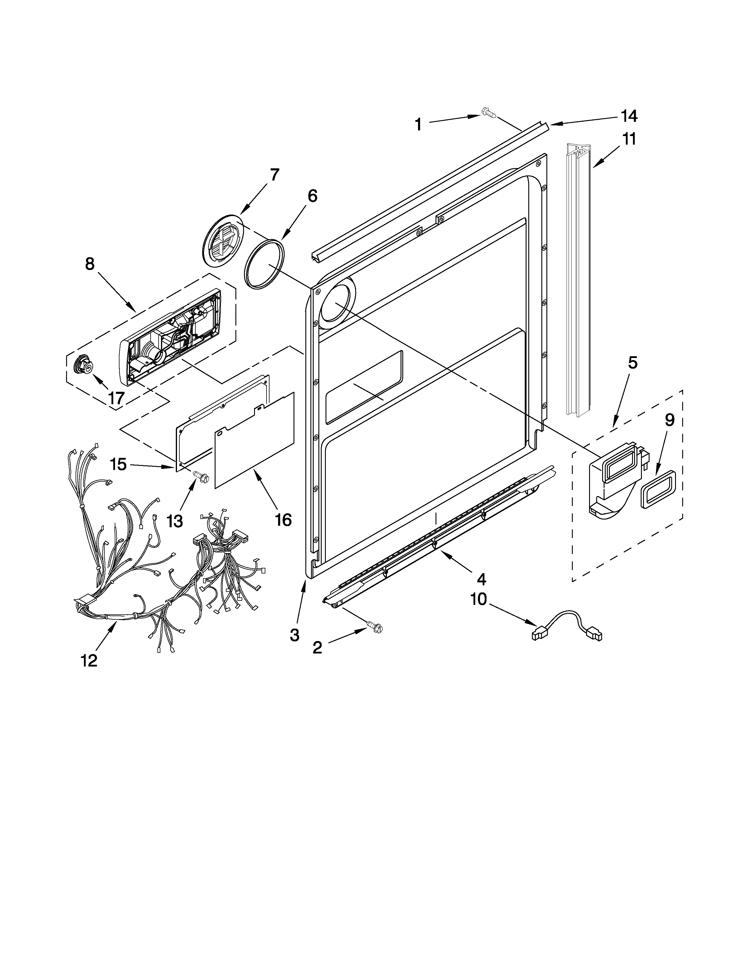 KitchenAid KUDC03IVBL2 door and latch parts diagram