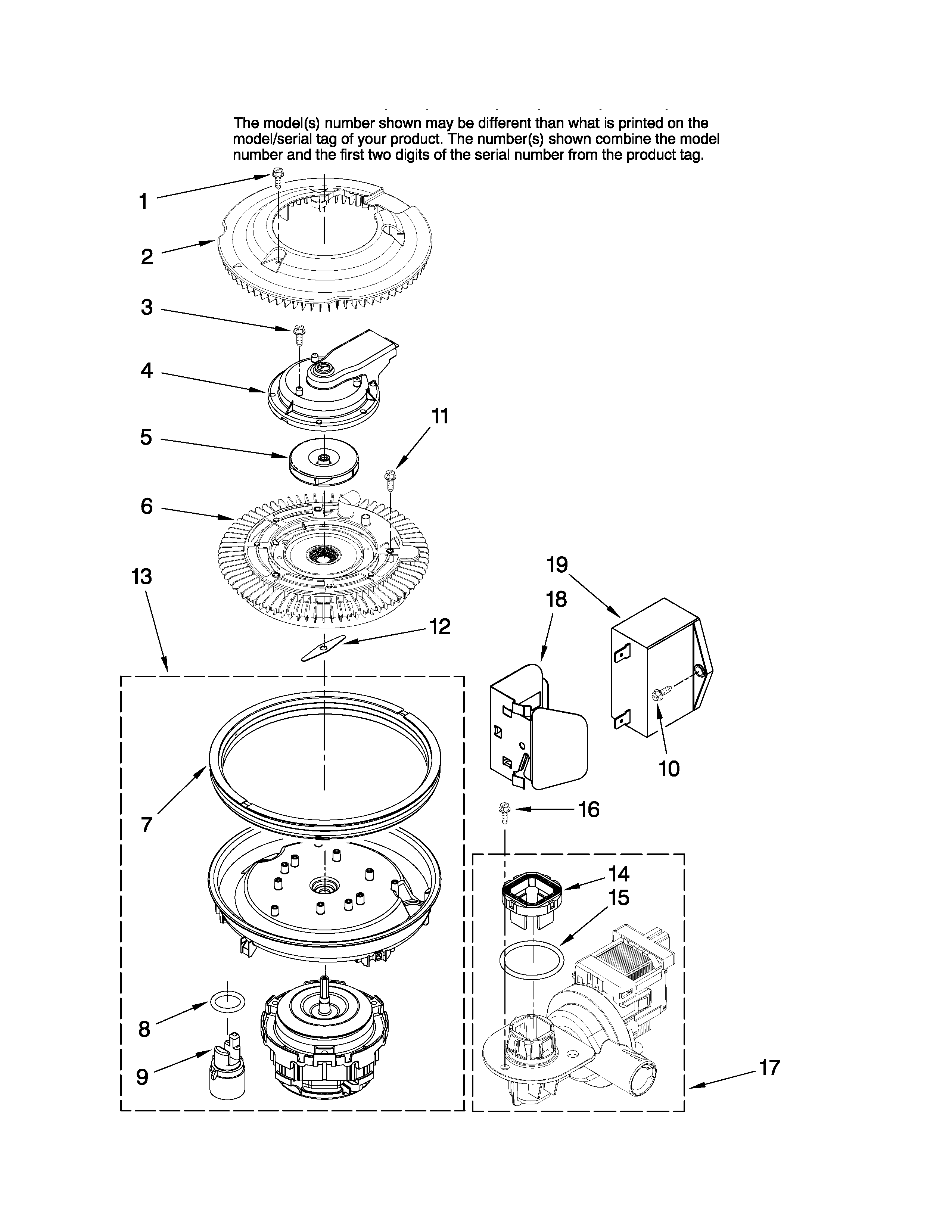 Magic Chef CDB1500AWB2 pump and motor parts diagram