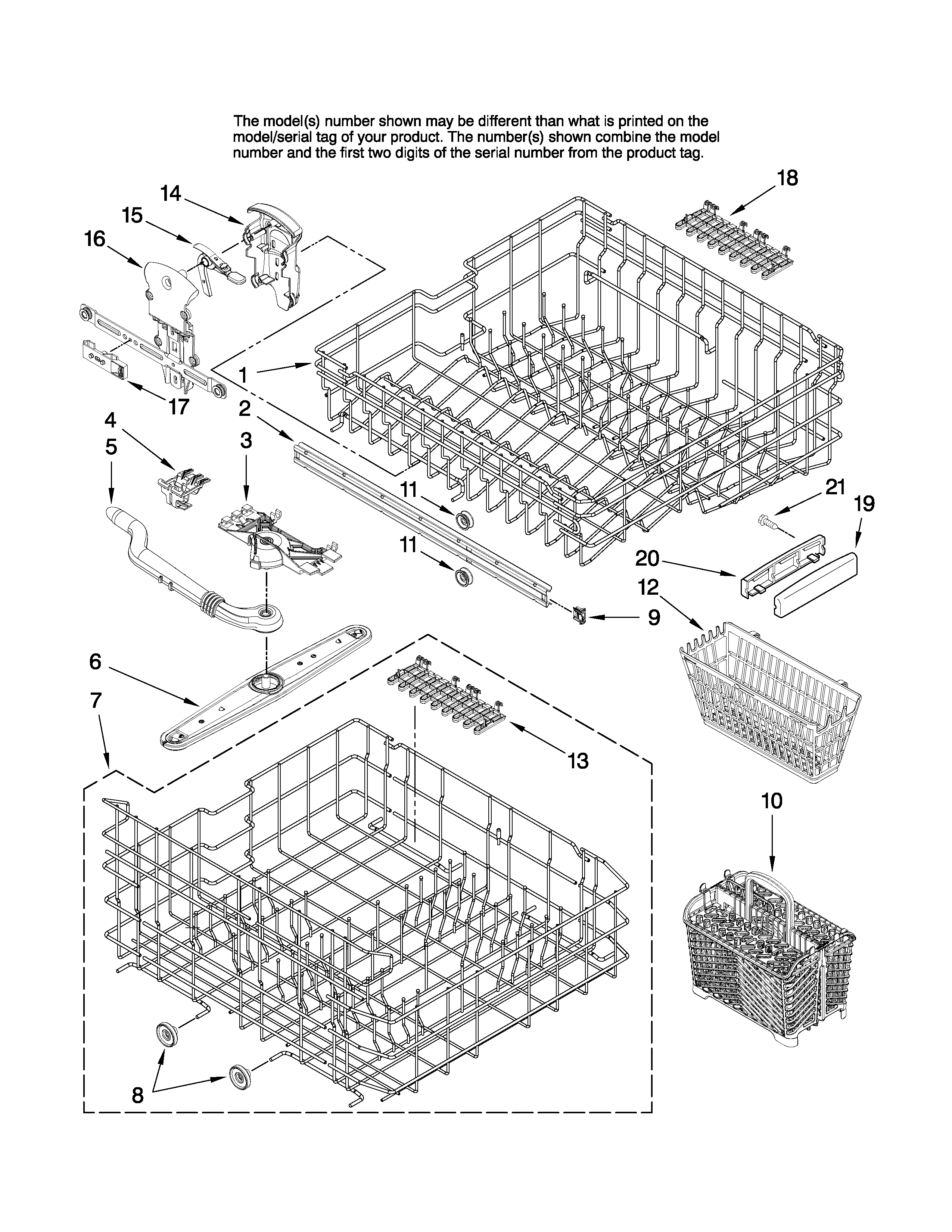 Maytag MDB6701AWQ1 upper and lower rack parts diagram