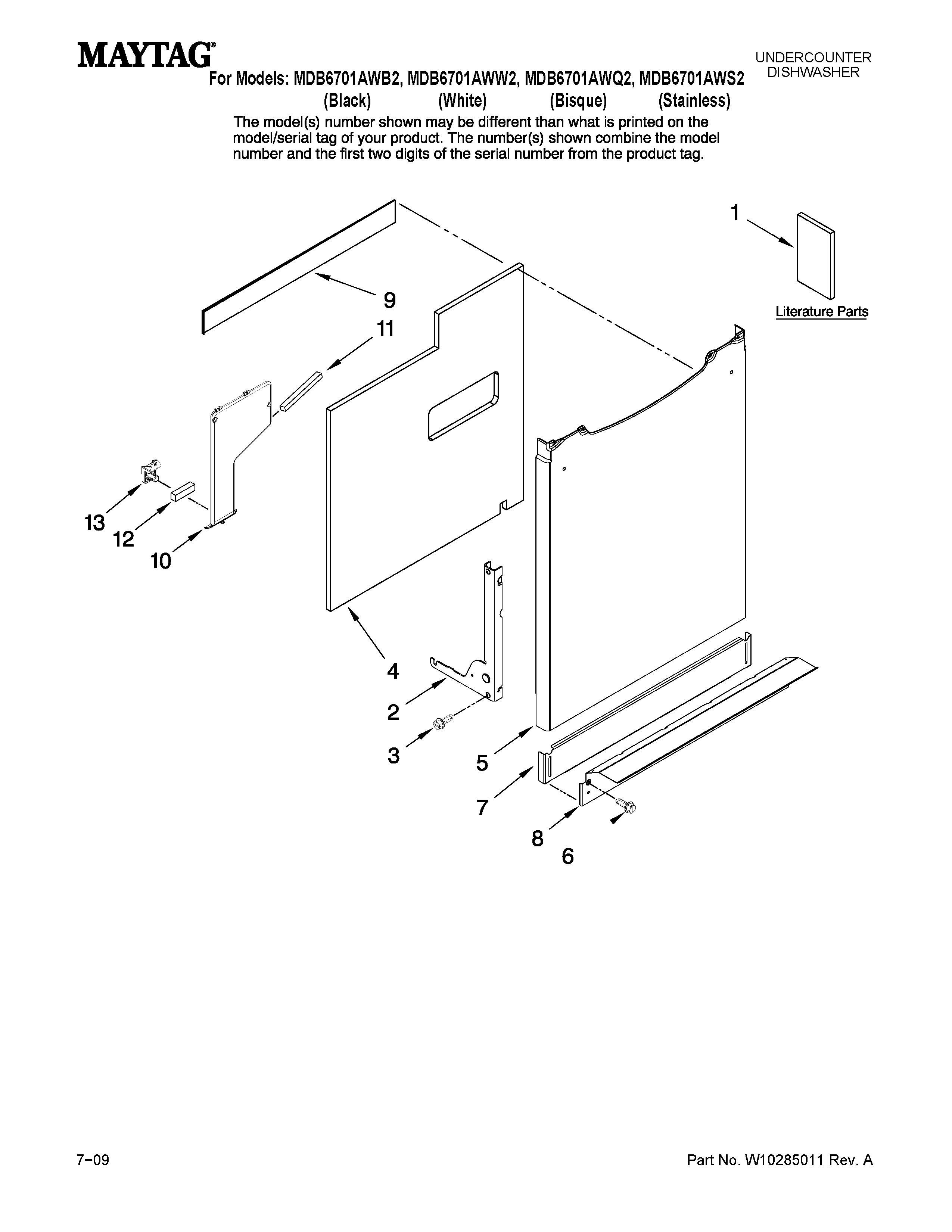 Maytag MDB6701AWW2 door and panel parts diagram