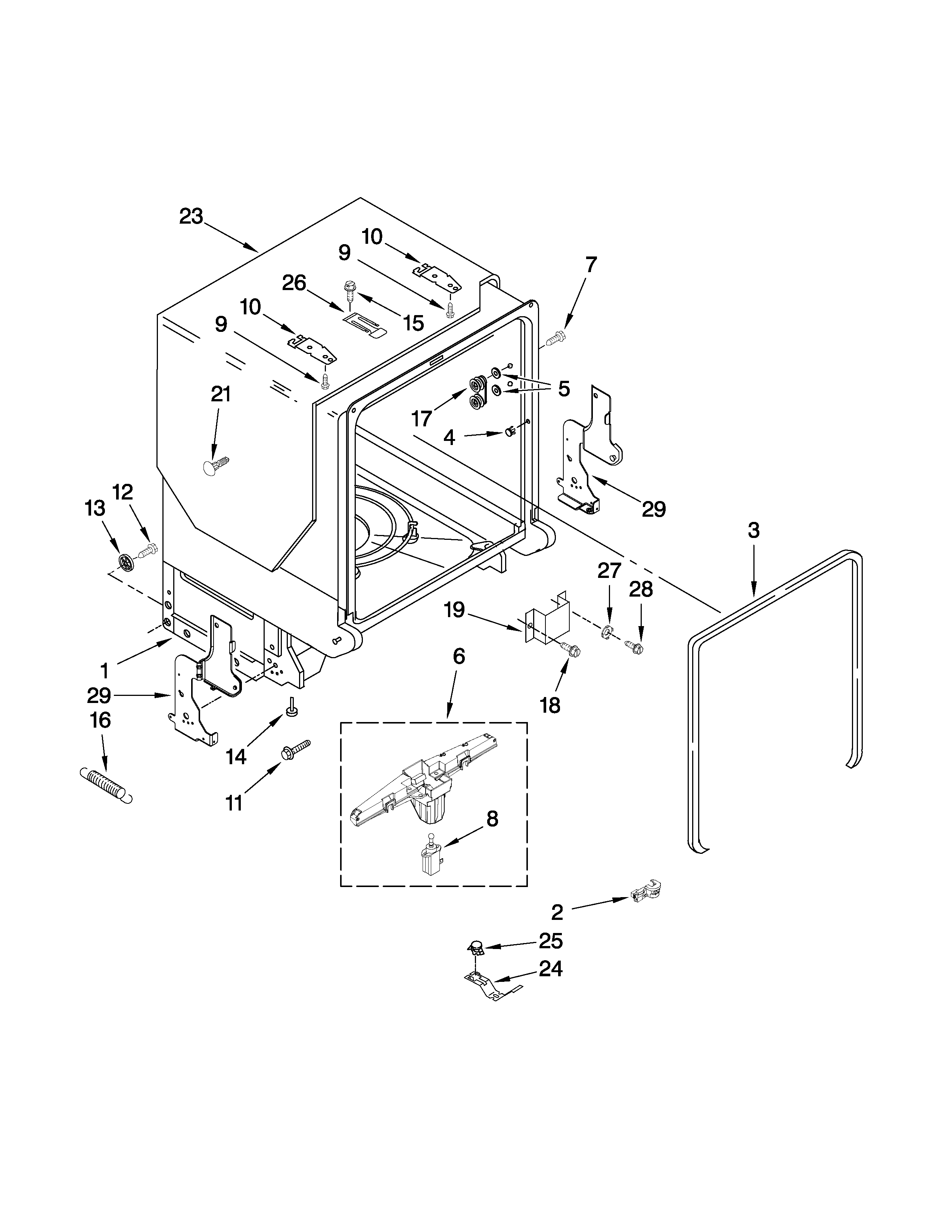 Maytag MDB6709AWB0 tub and frame parts diagram