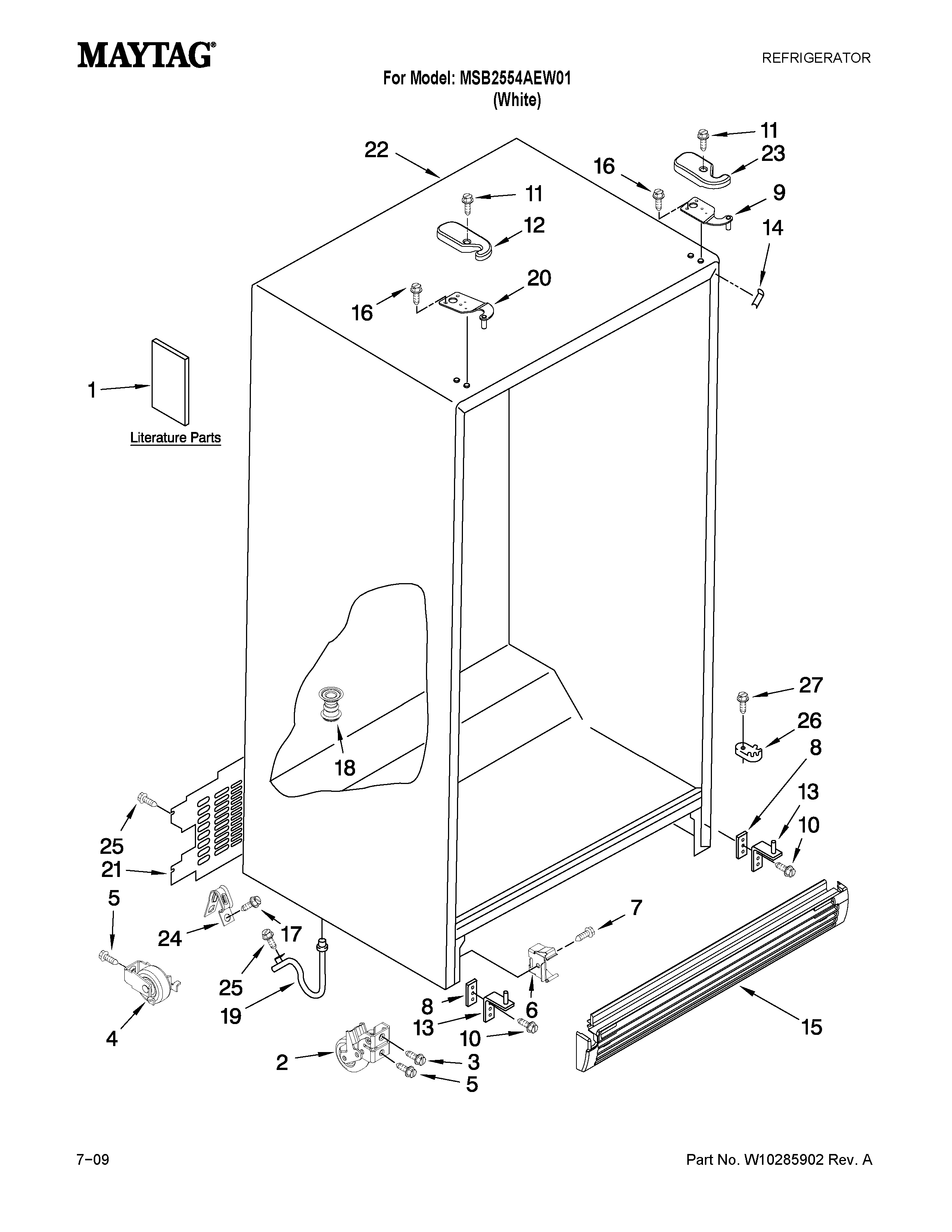 Maytag MSB2554AEW01 cabinet parts diagram