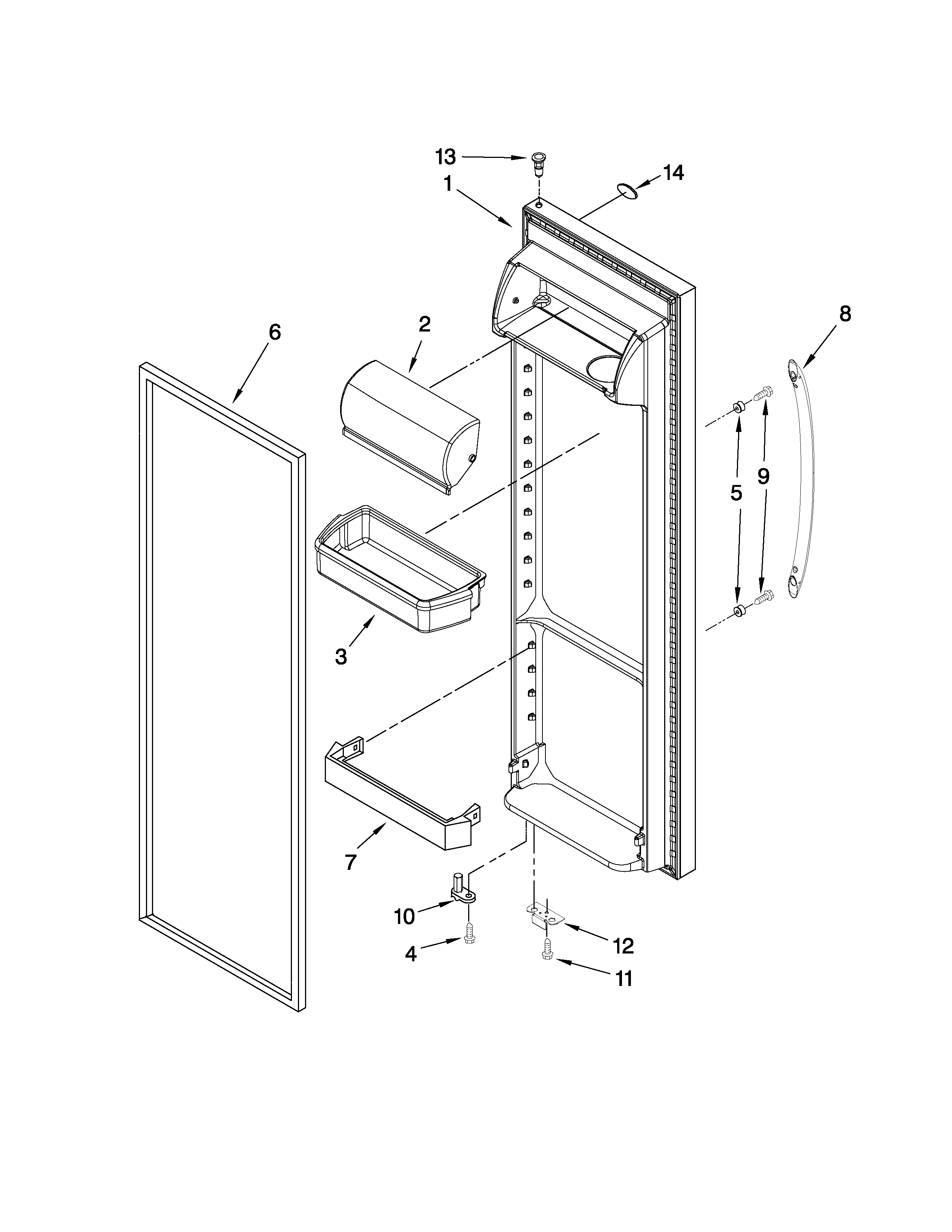 Maytag MSB2554AEW01 refrigerator door parts diagram