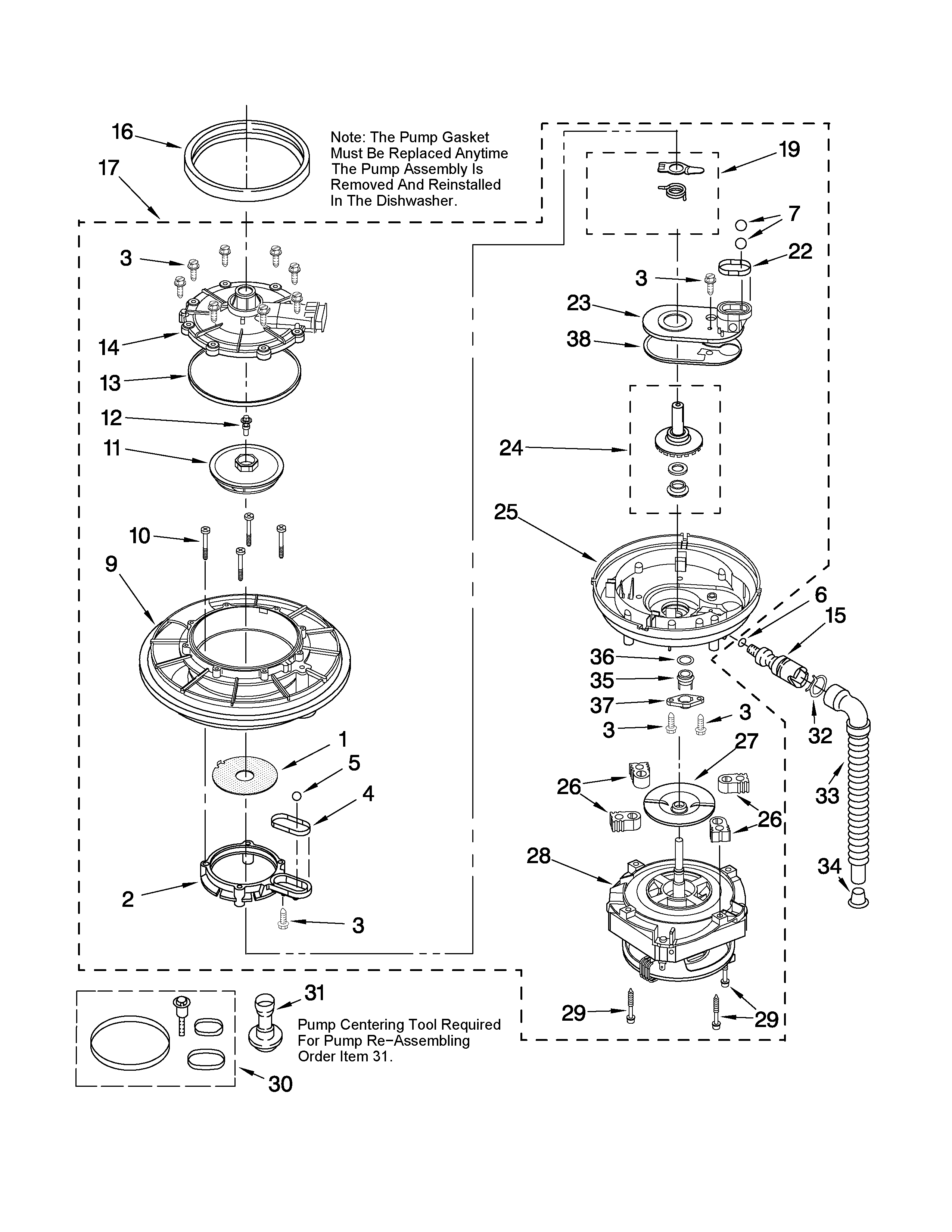 Estate TUD6710WQ0 pump and motor parts diagram