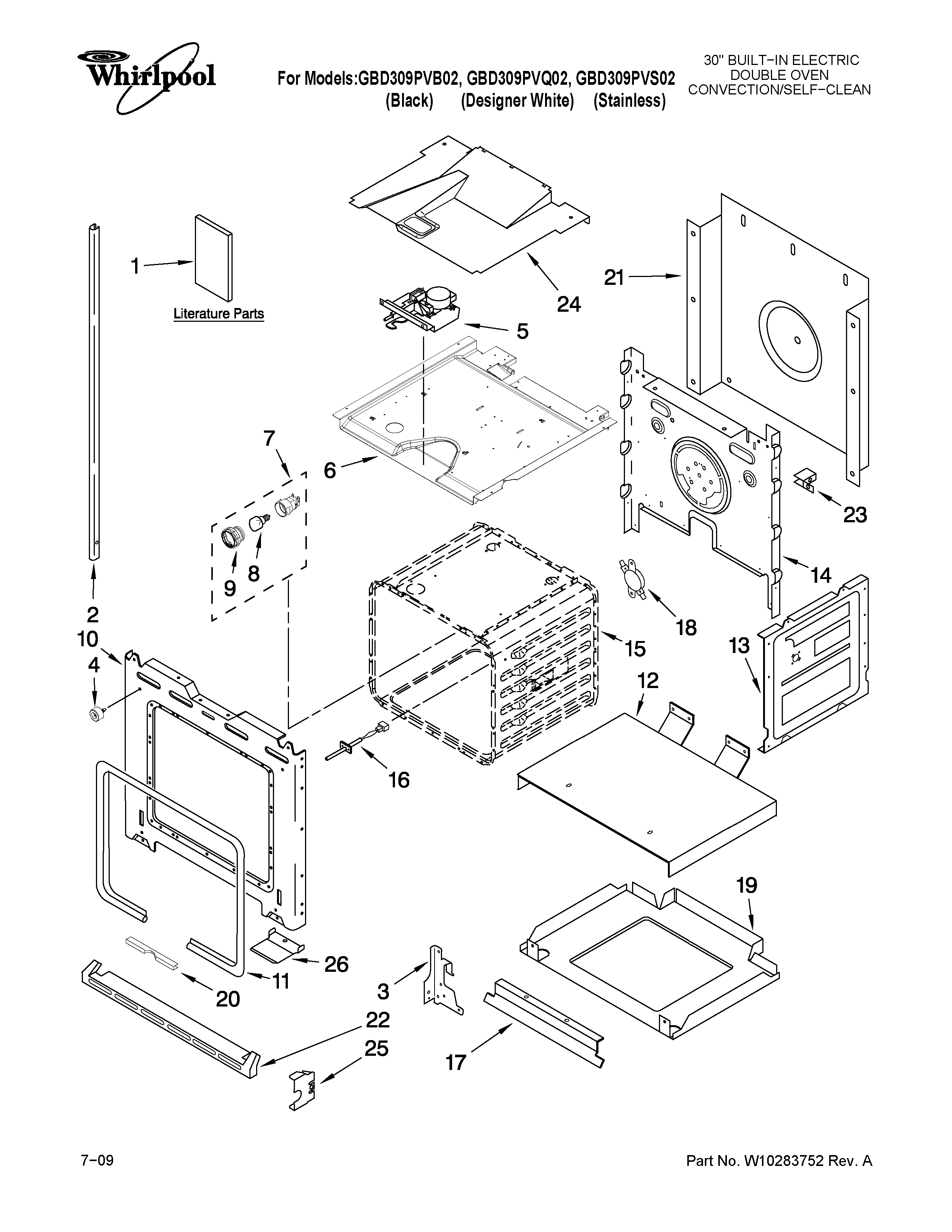 Whirlpool GBD309PVQ02 lower oven parts diagram