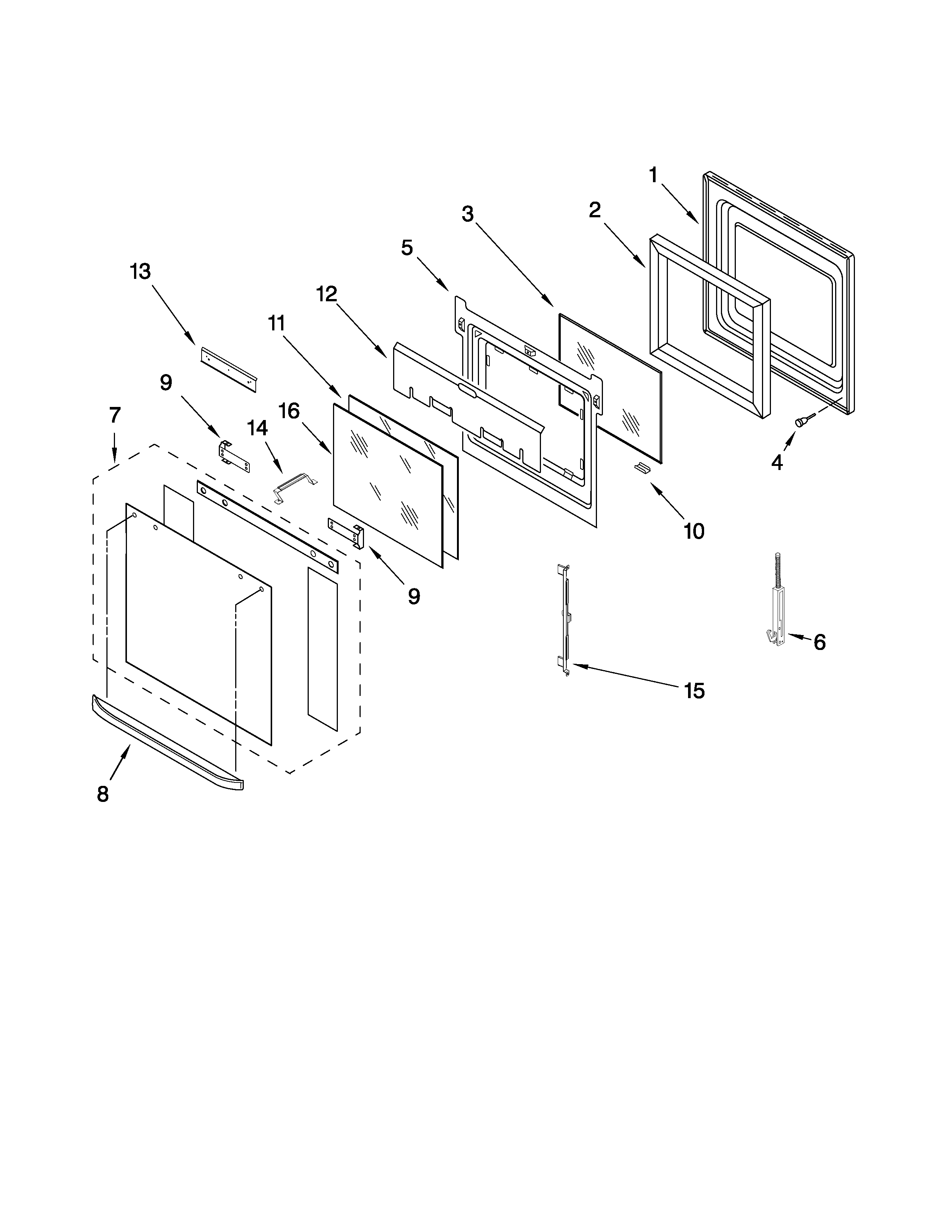 Whirlpool GBD309PVQ02 lower oven door parts diagram