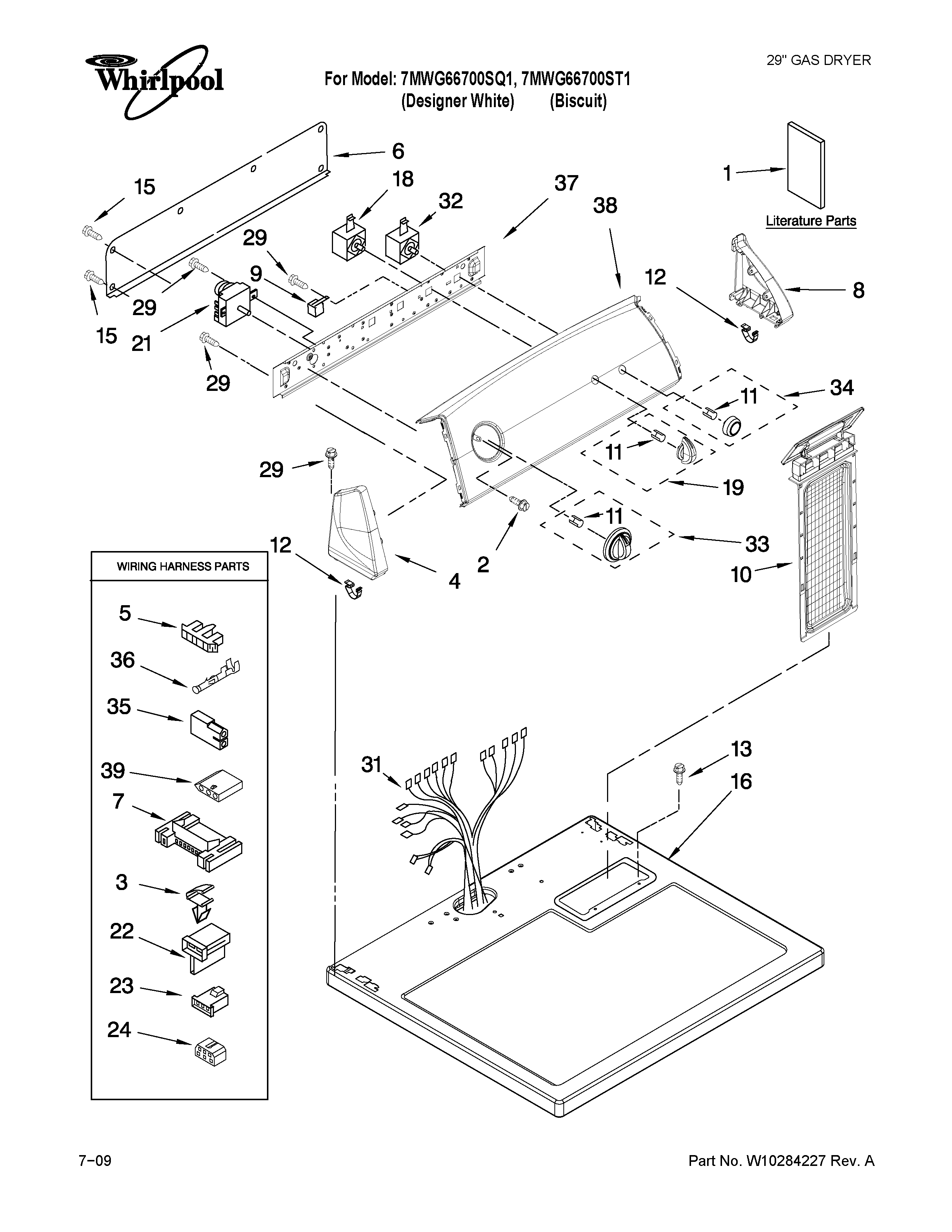 Whirlpool 7MWG66700ST1 top and console parts diagram