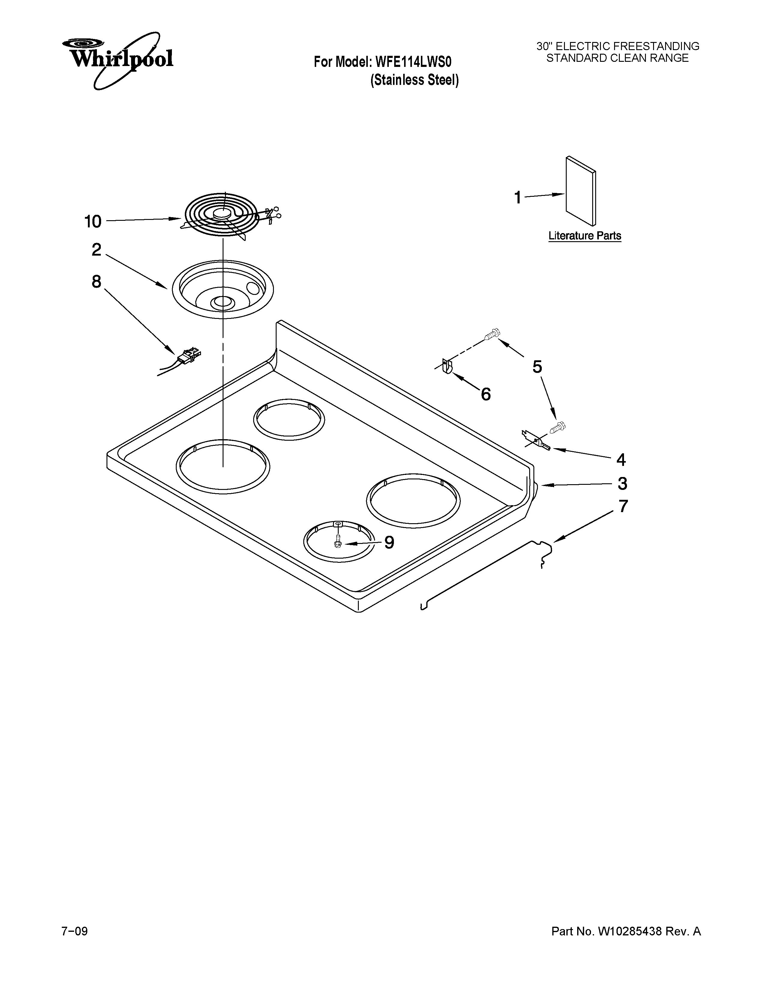 Whirlpool WFE114LWS0 cooktop parts diagram