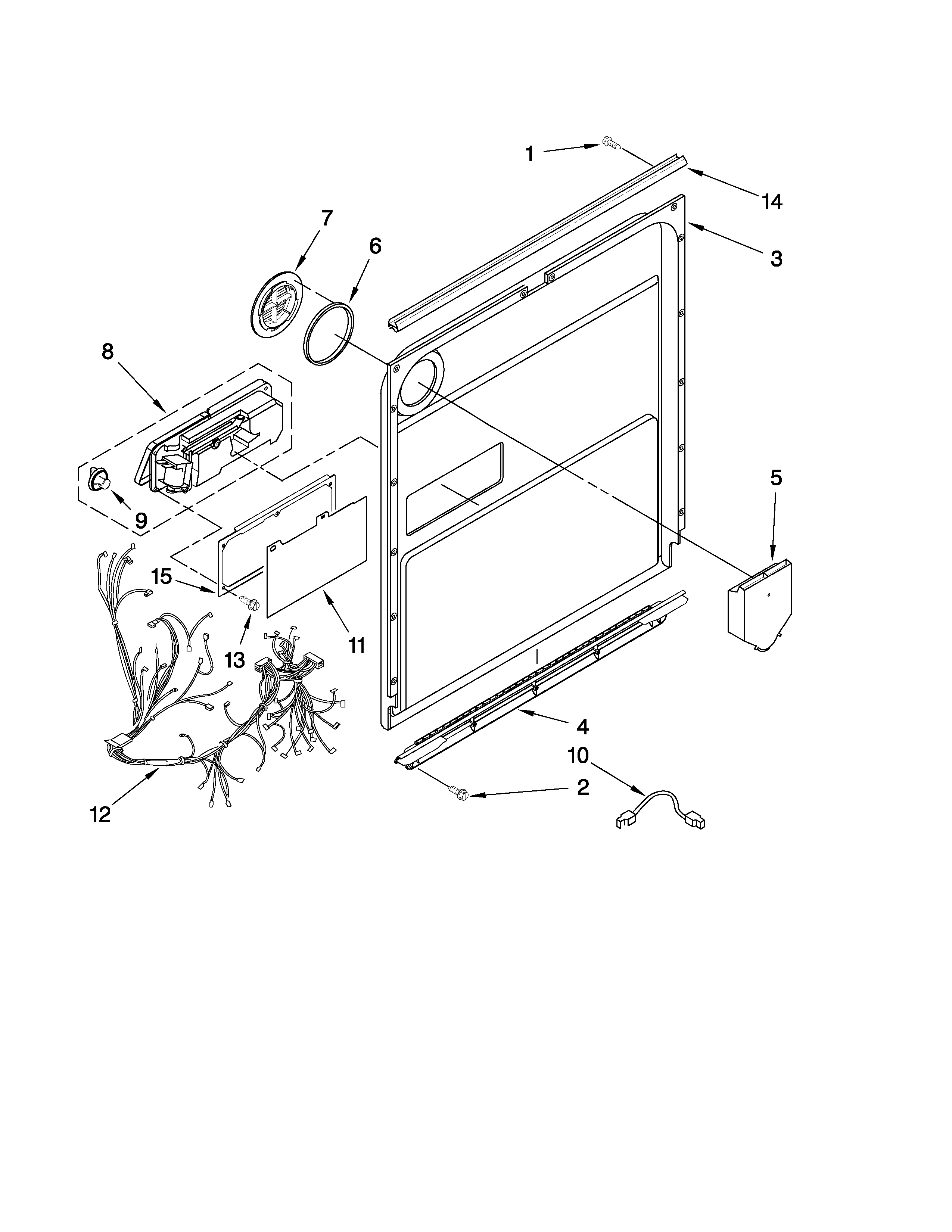 KitchenAid KUDC20CVWH2 door and latch parts diagram