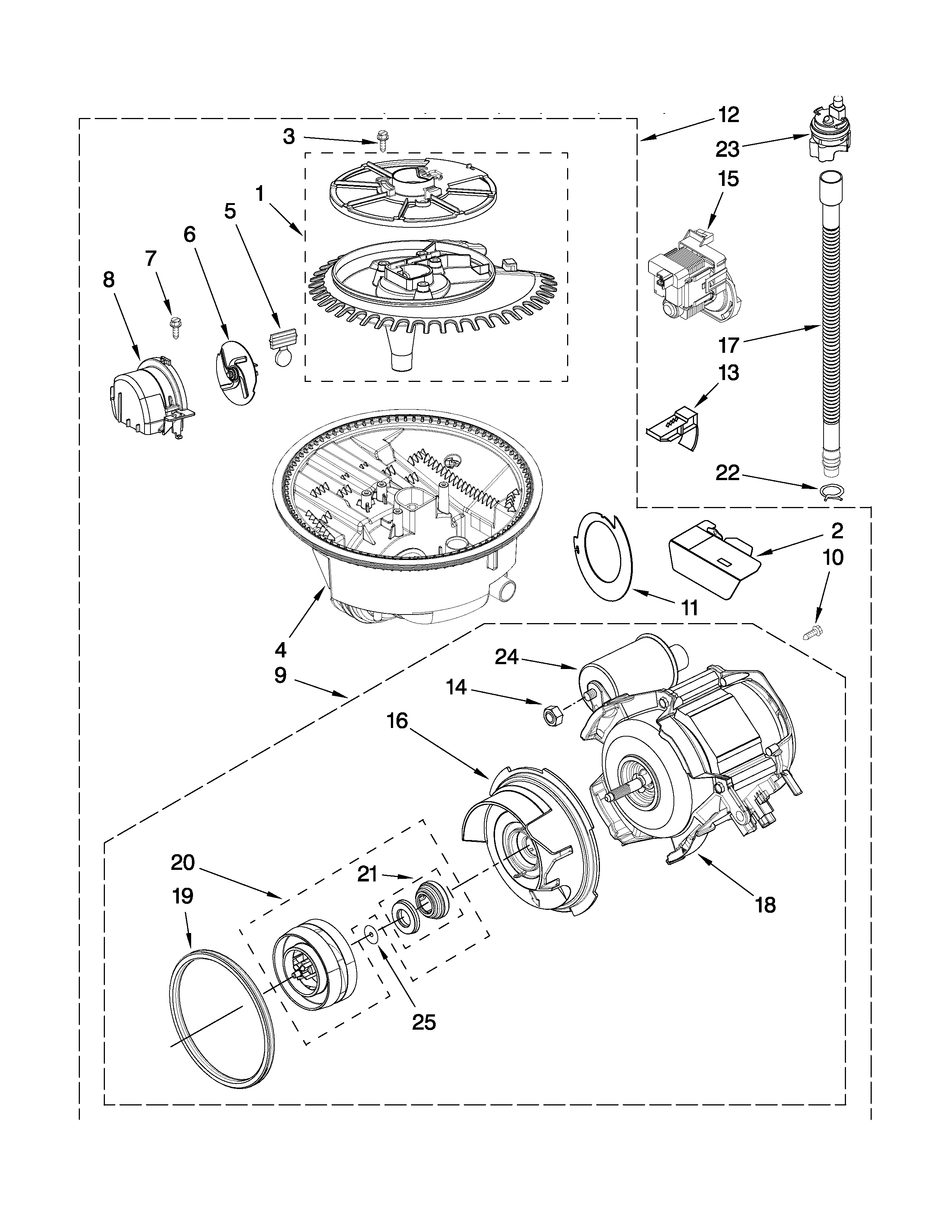 KitchenAid KUDC20CVWH2 pump and motor parts diagram