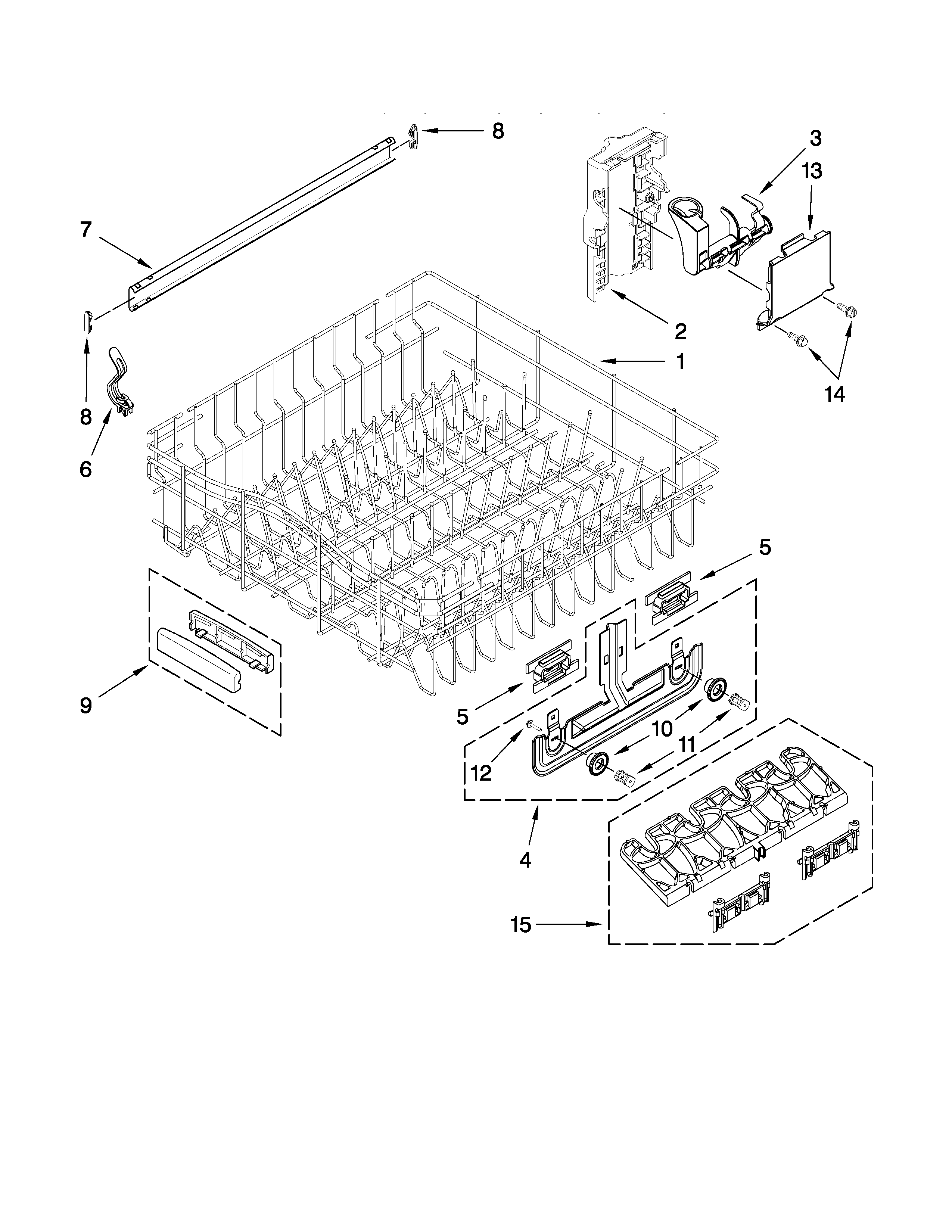 KitchenAid KUDC20CVWH2 upper rack a diagram