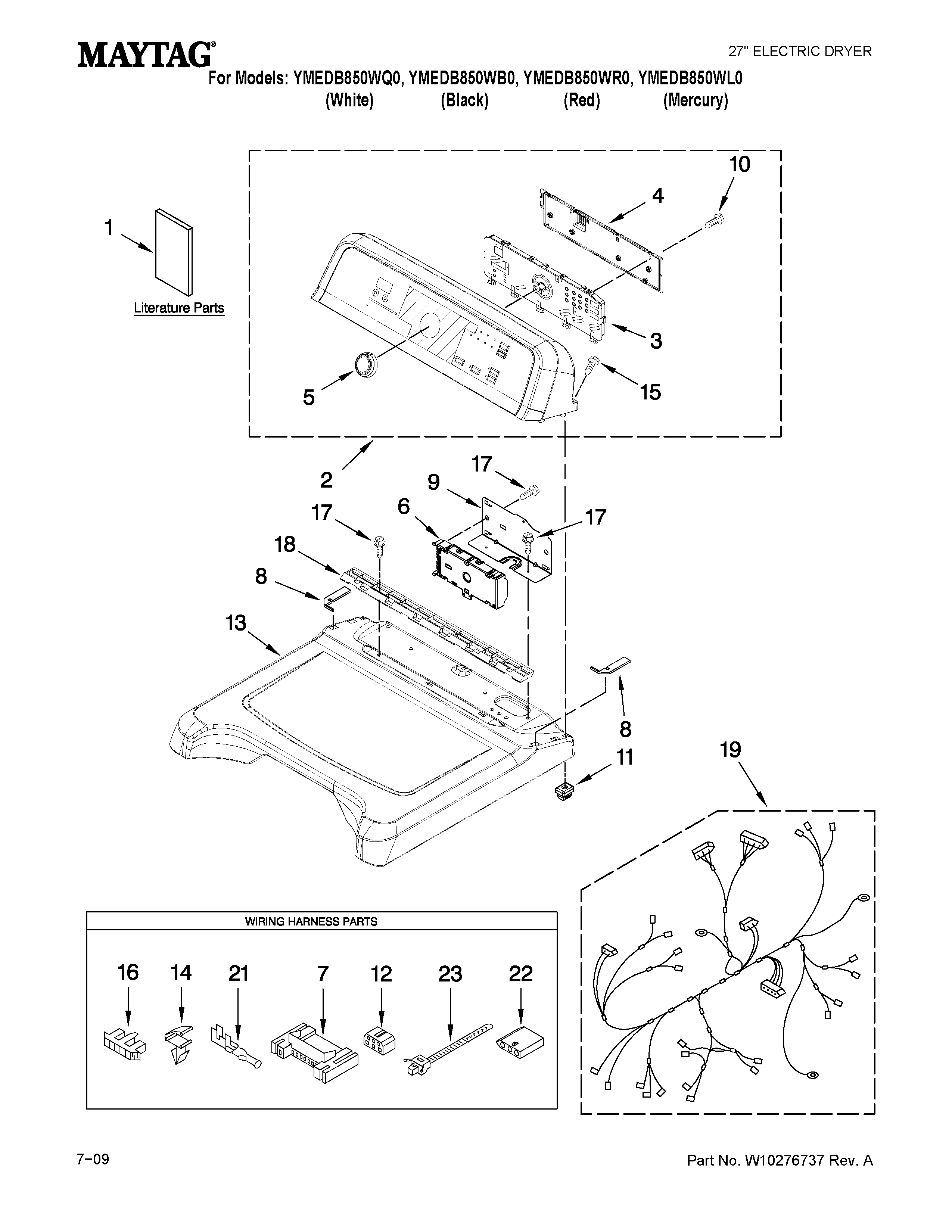 Maytag YMEDB850WQ0 top and console parts diagram