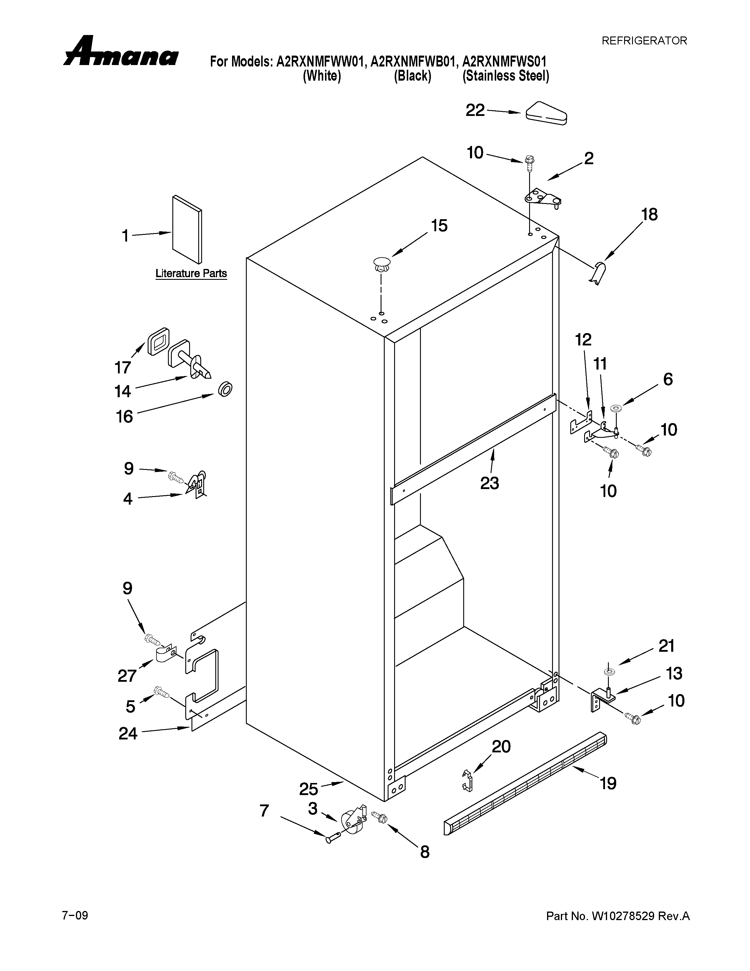 Amana A2RXNMFWS01 cabinet parts diagram