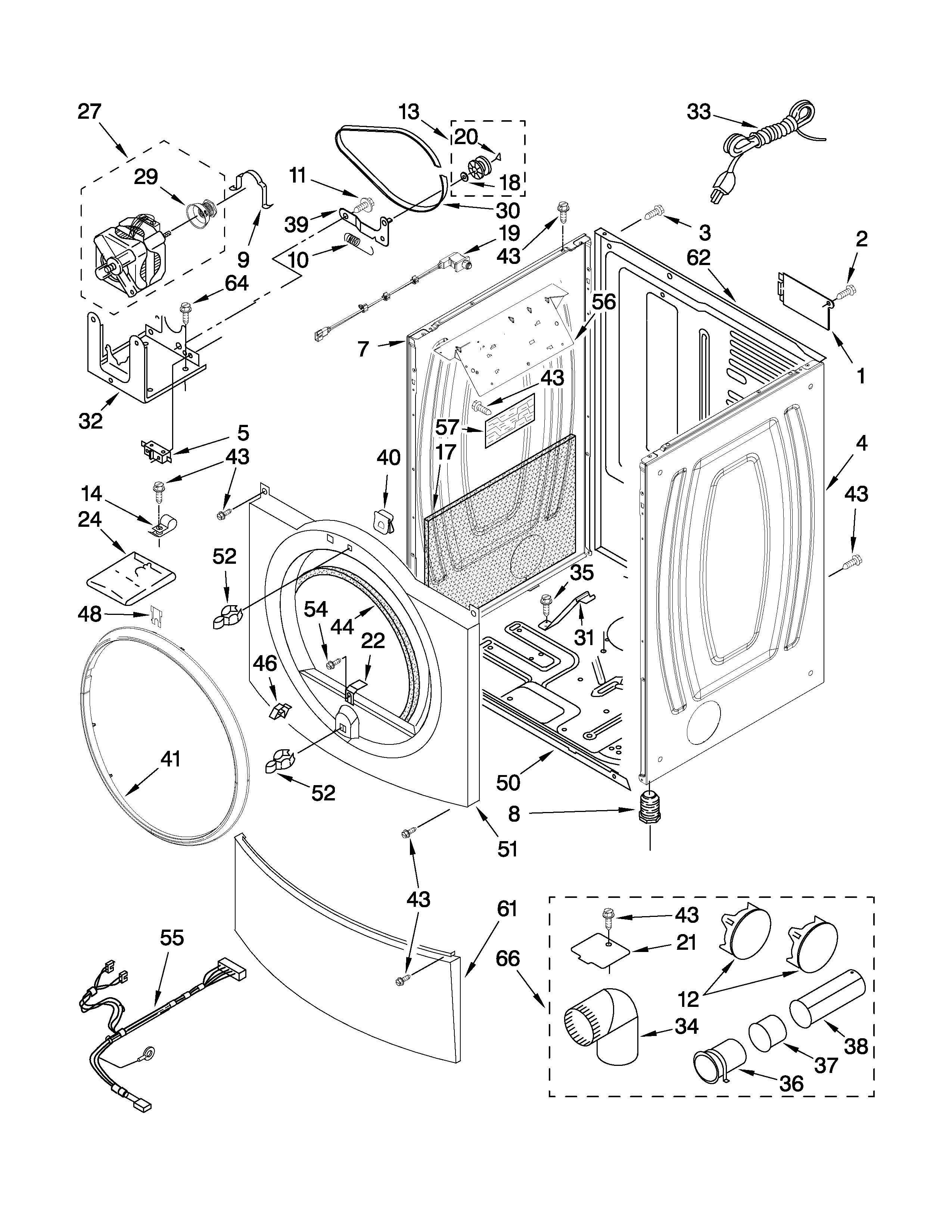 Amana NGD7500VW1 cabinet parts diagram