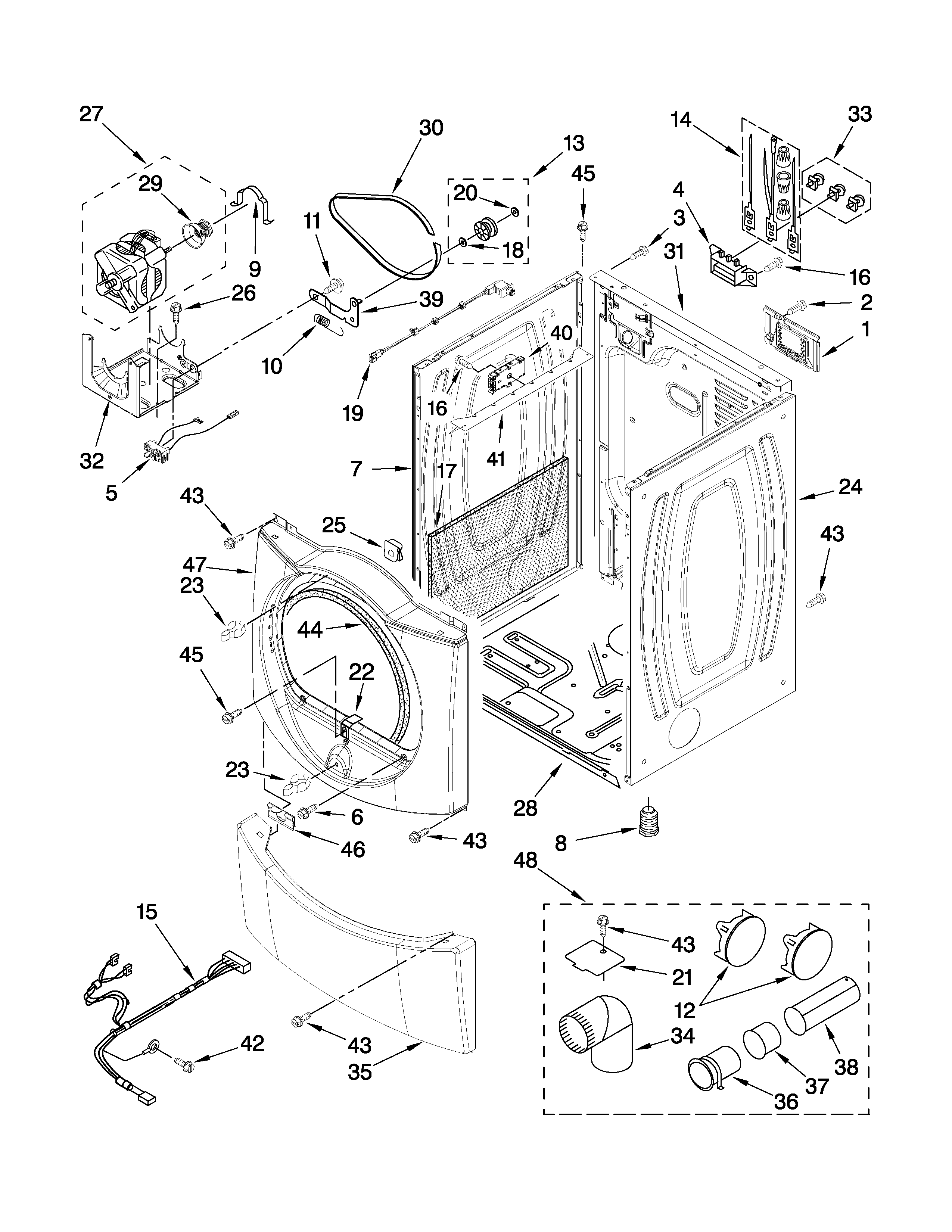 Whirlpool WED9600TA2 cabinet parts diagram