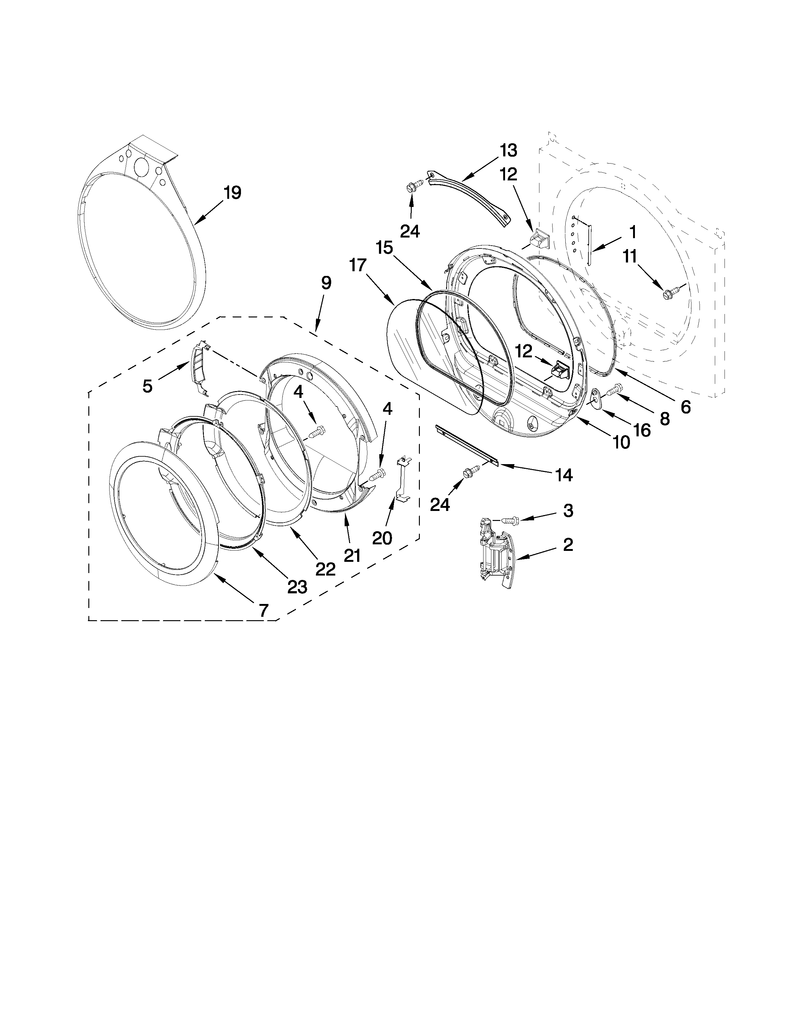 Whirlpool WED9600TA2 door parts diagram