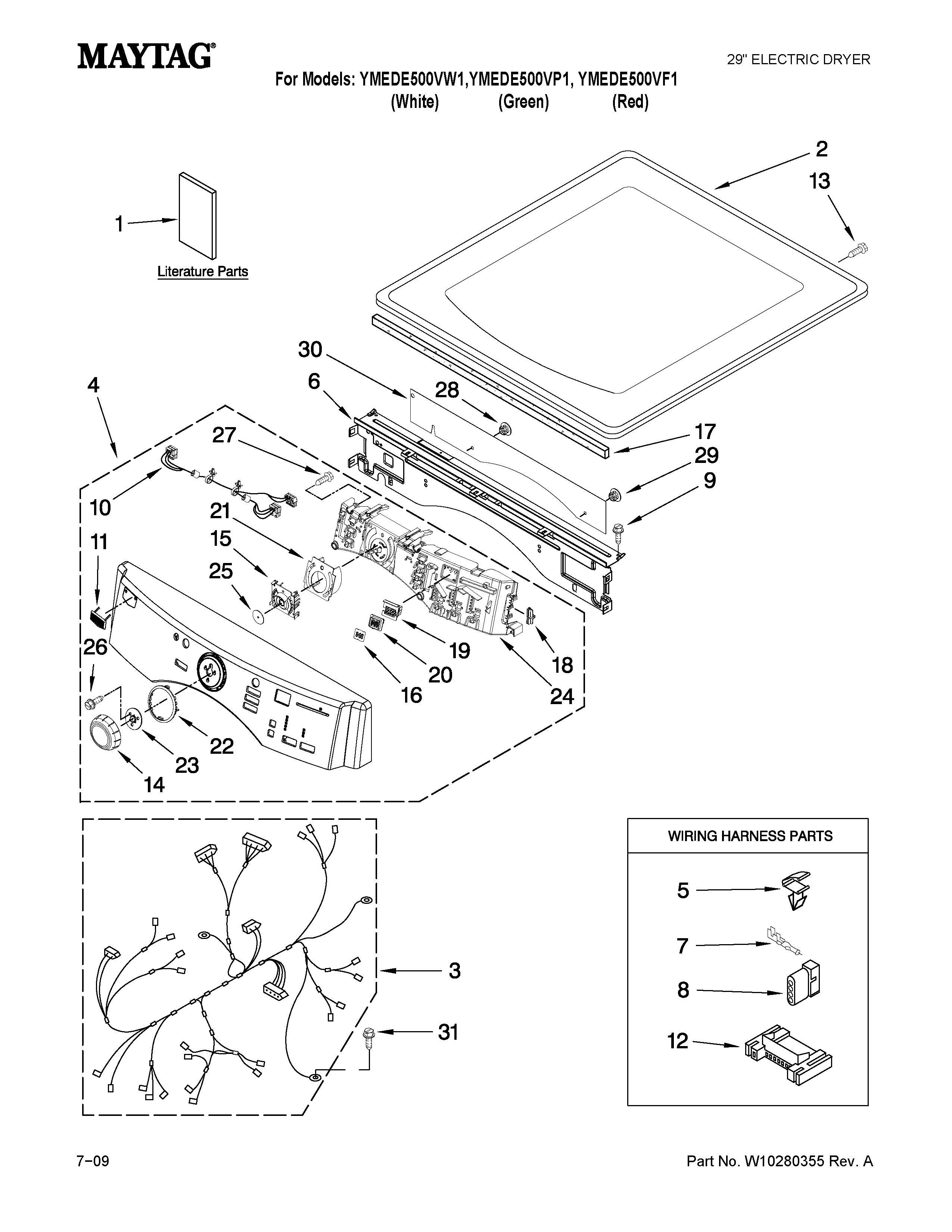 Maytag YMEDE500VW1 top and console parts diagram