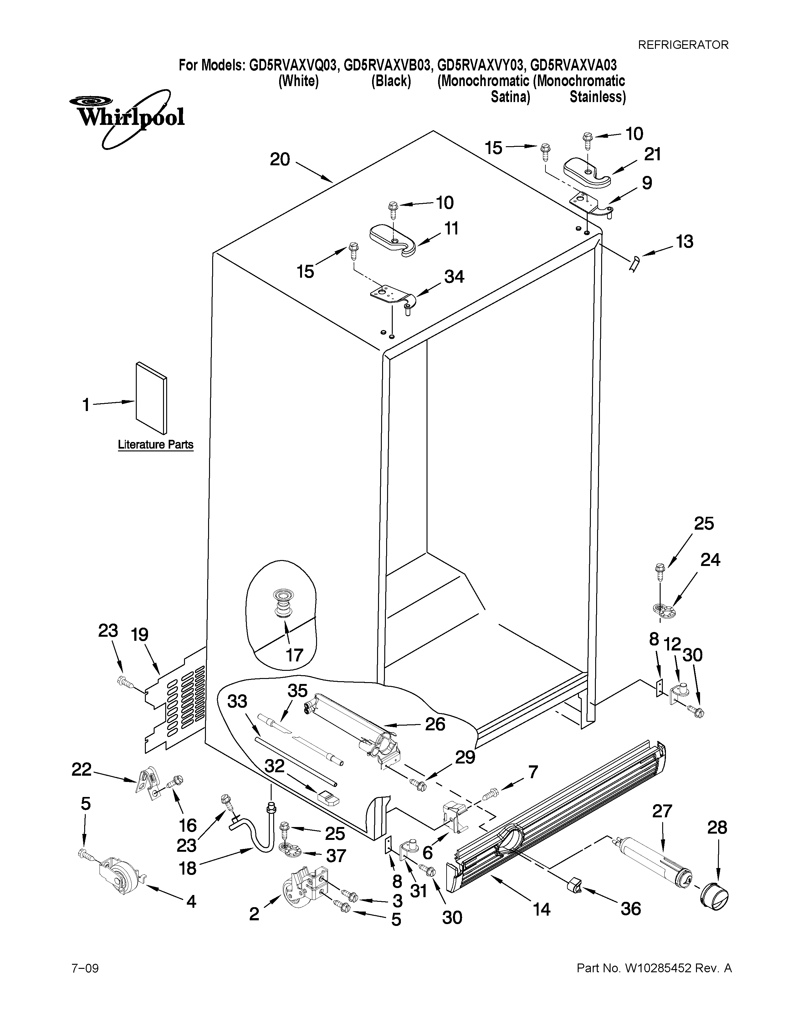 Whirlpool GD5RVAXVQ03 cabinet parts diagram