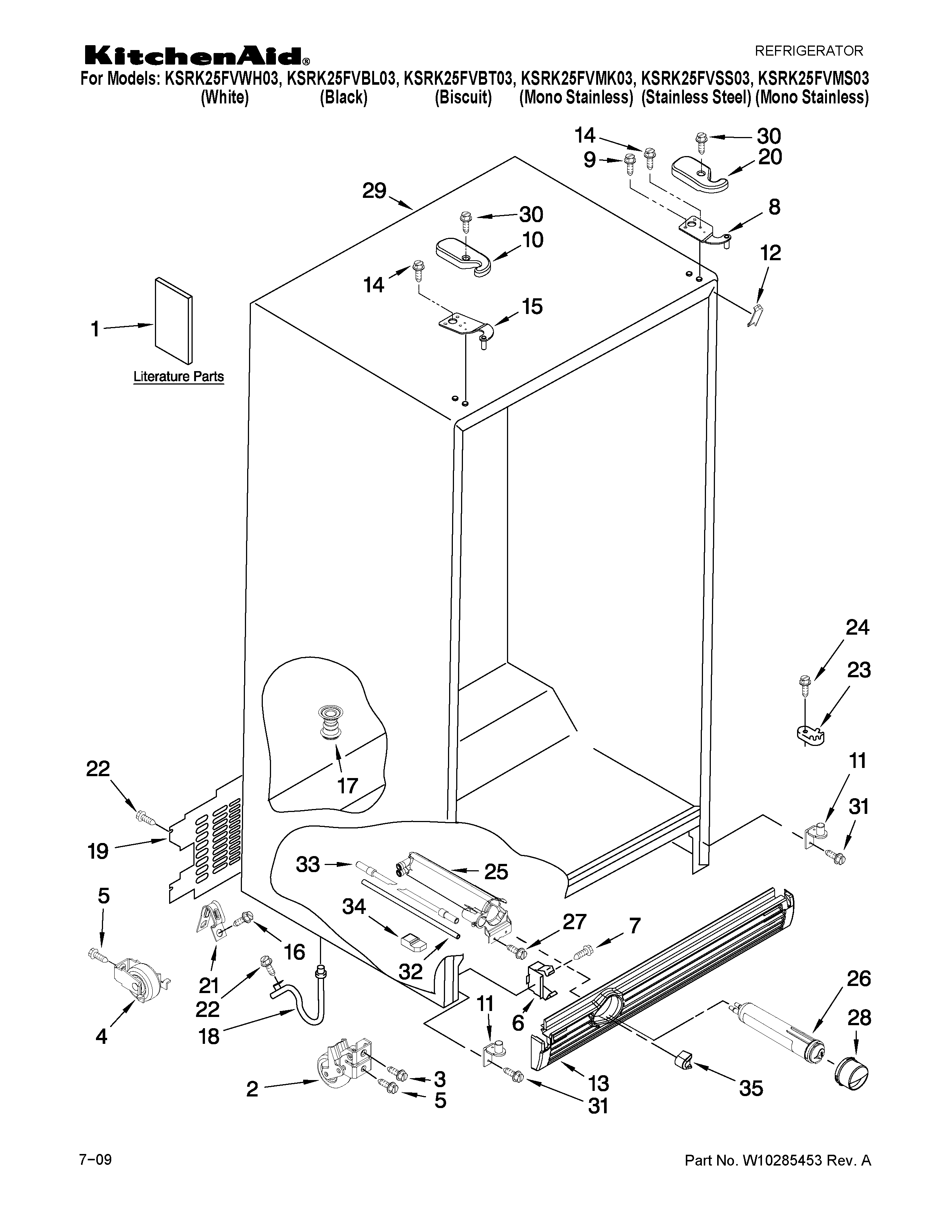 KitchenAid KSRK25FVWH03 cabinet parts diagram