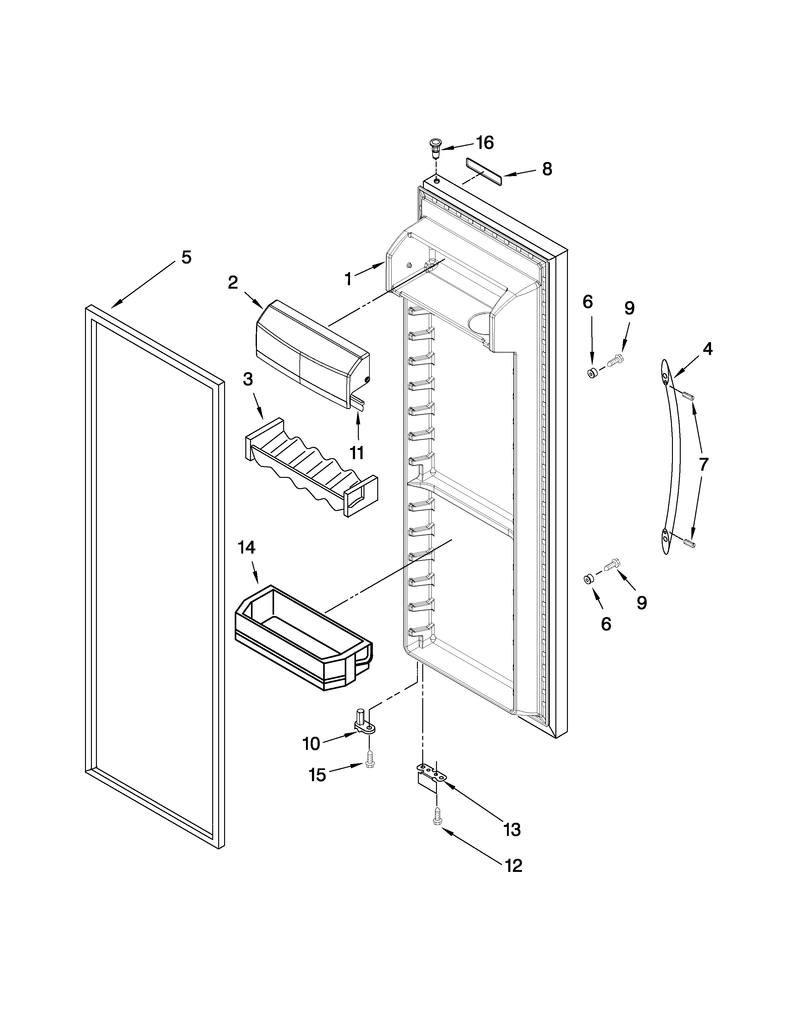 KitchenAid KSRK25FVWH03 refrigerator door parts diagram