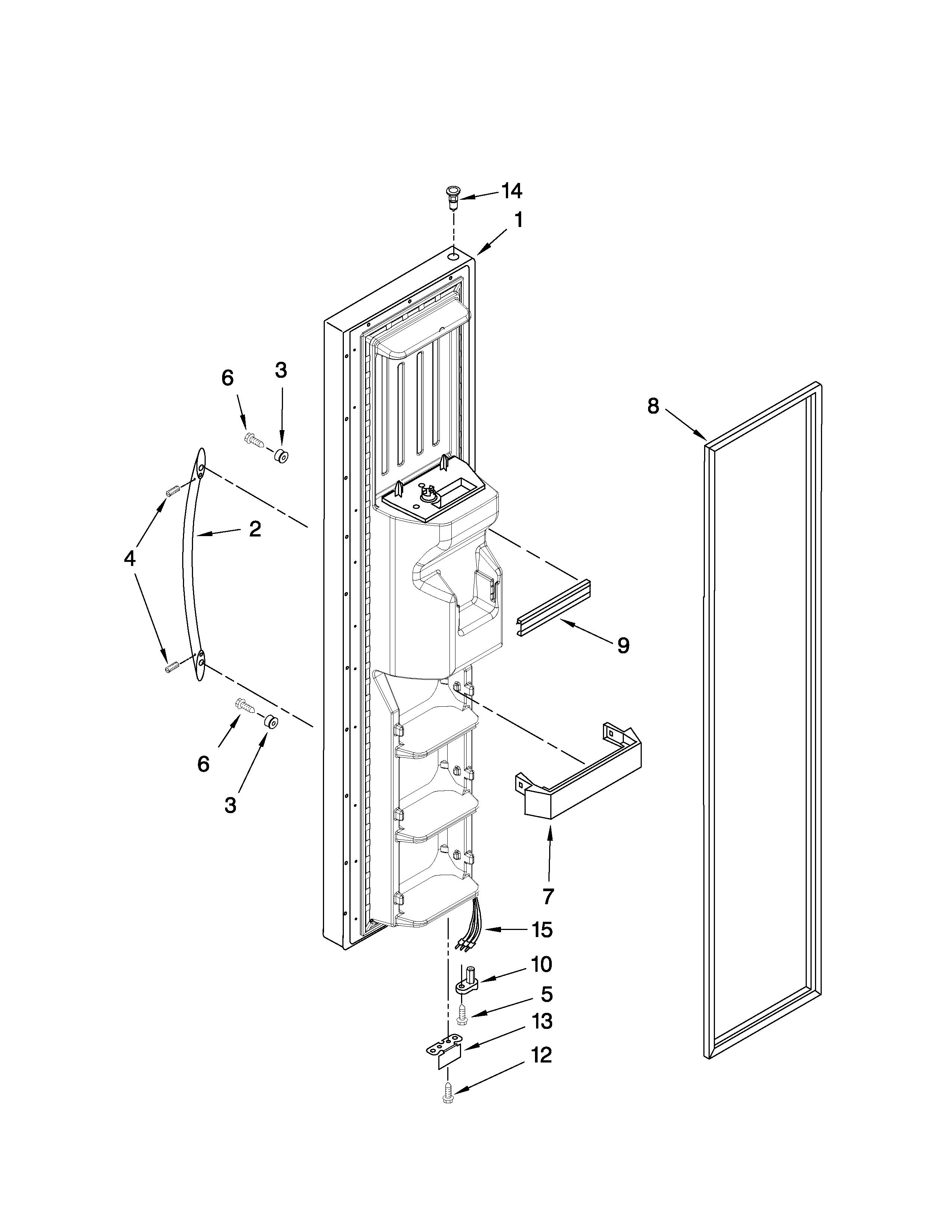 KitchenAid KSRK25FVWH03 freezer door parts diagram