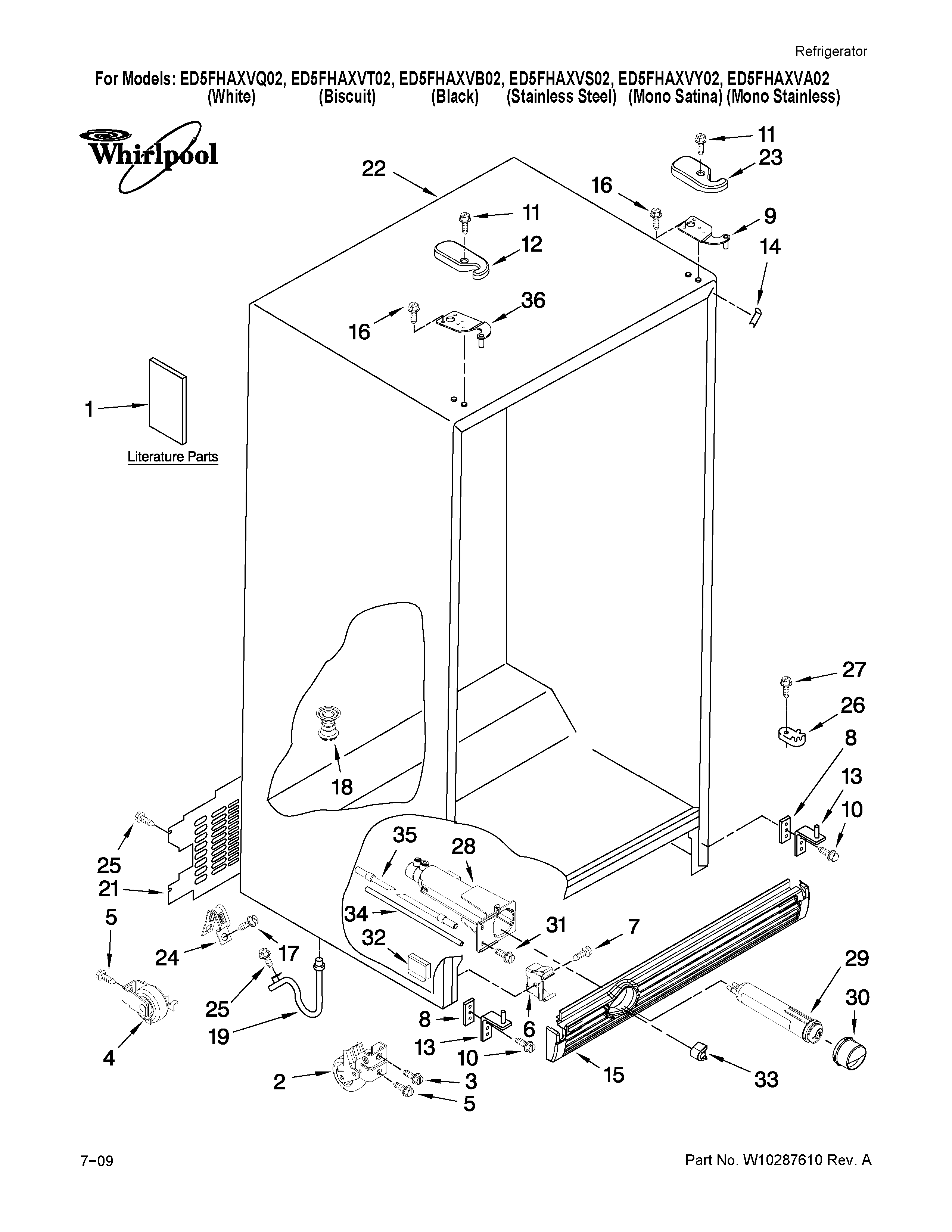 Whirlpool ED5FHAXVA02 cabinet parts diagram