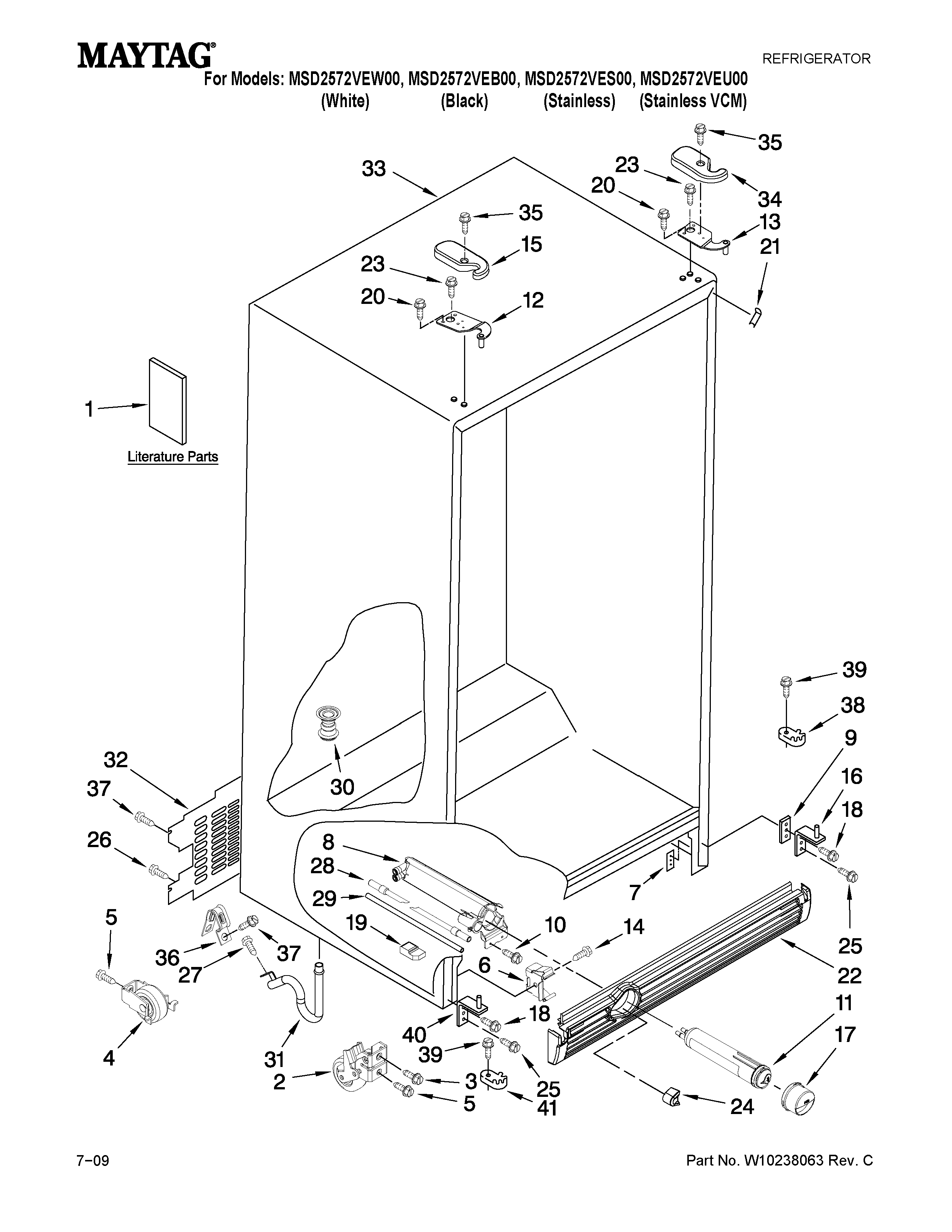 Maytag MSD2572VEW00 cabinet parts diagram