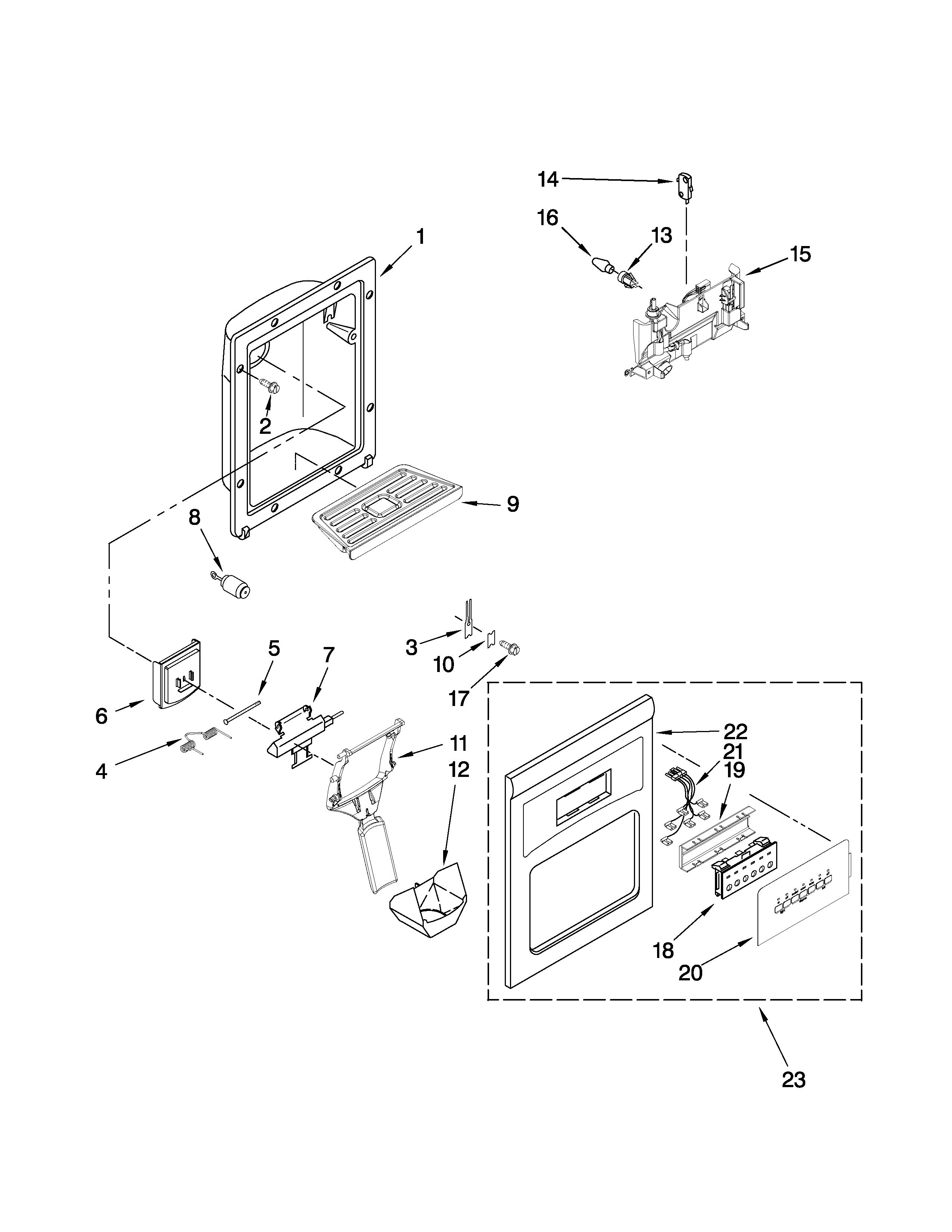 Maytag MSD2572VEW00 dispenser front parts diagram