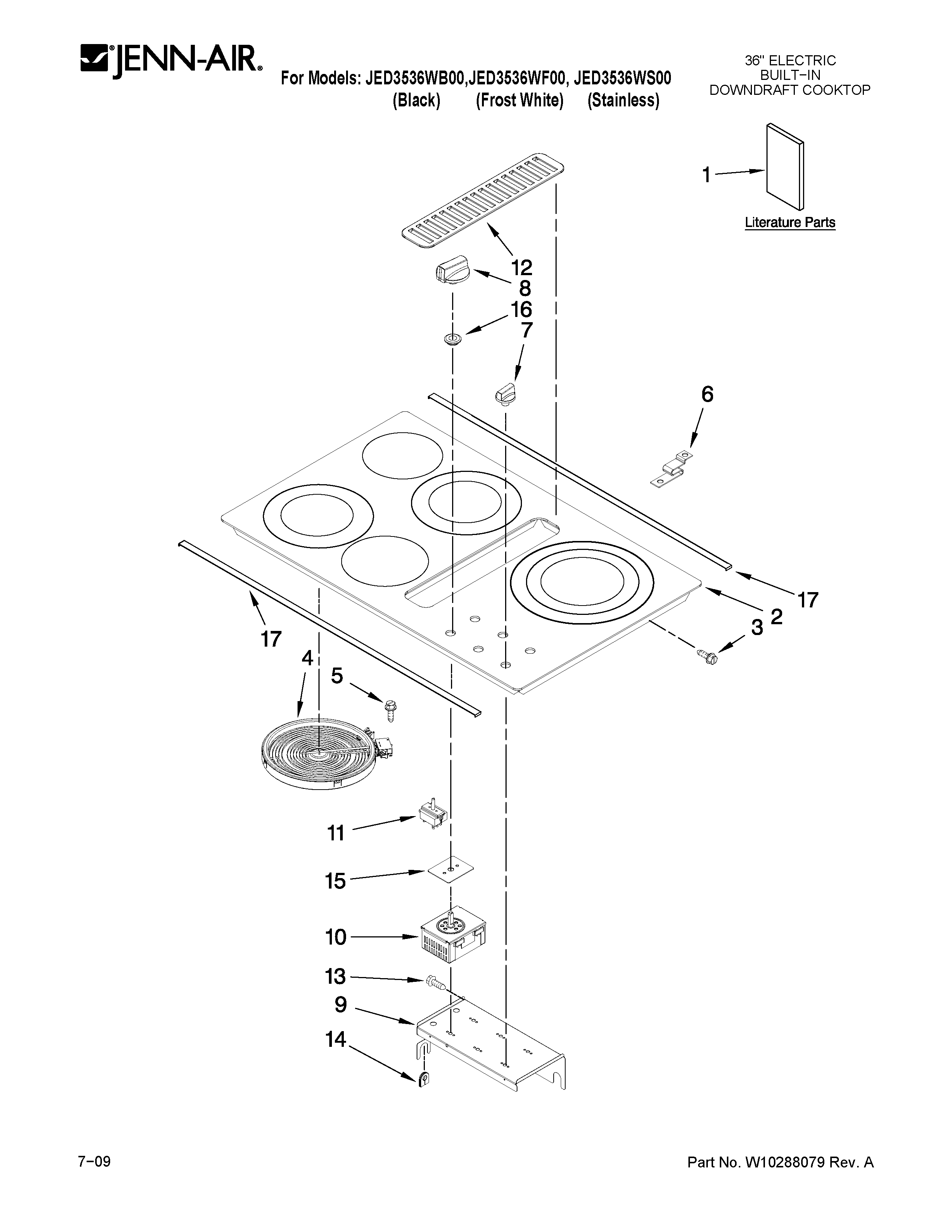 Jenn-Air JED3536WF00 cooktop parts diagram