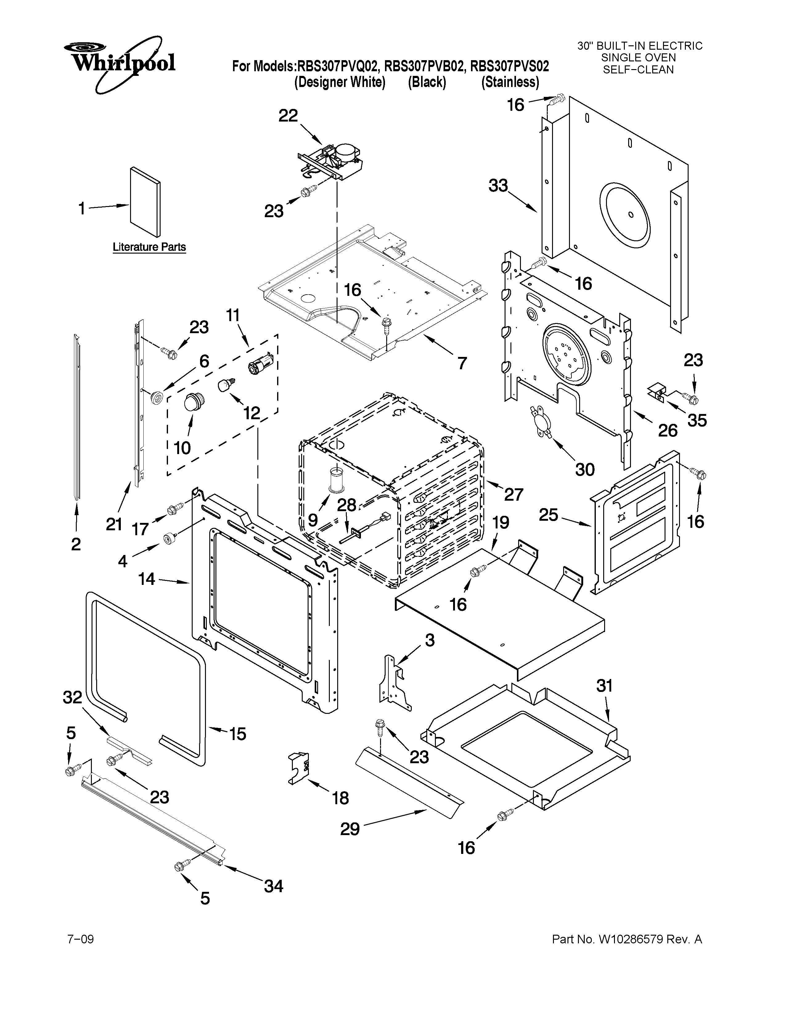 Whirlpool RBS307PVS02 oven parts diagram