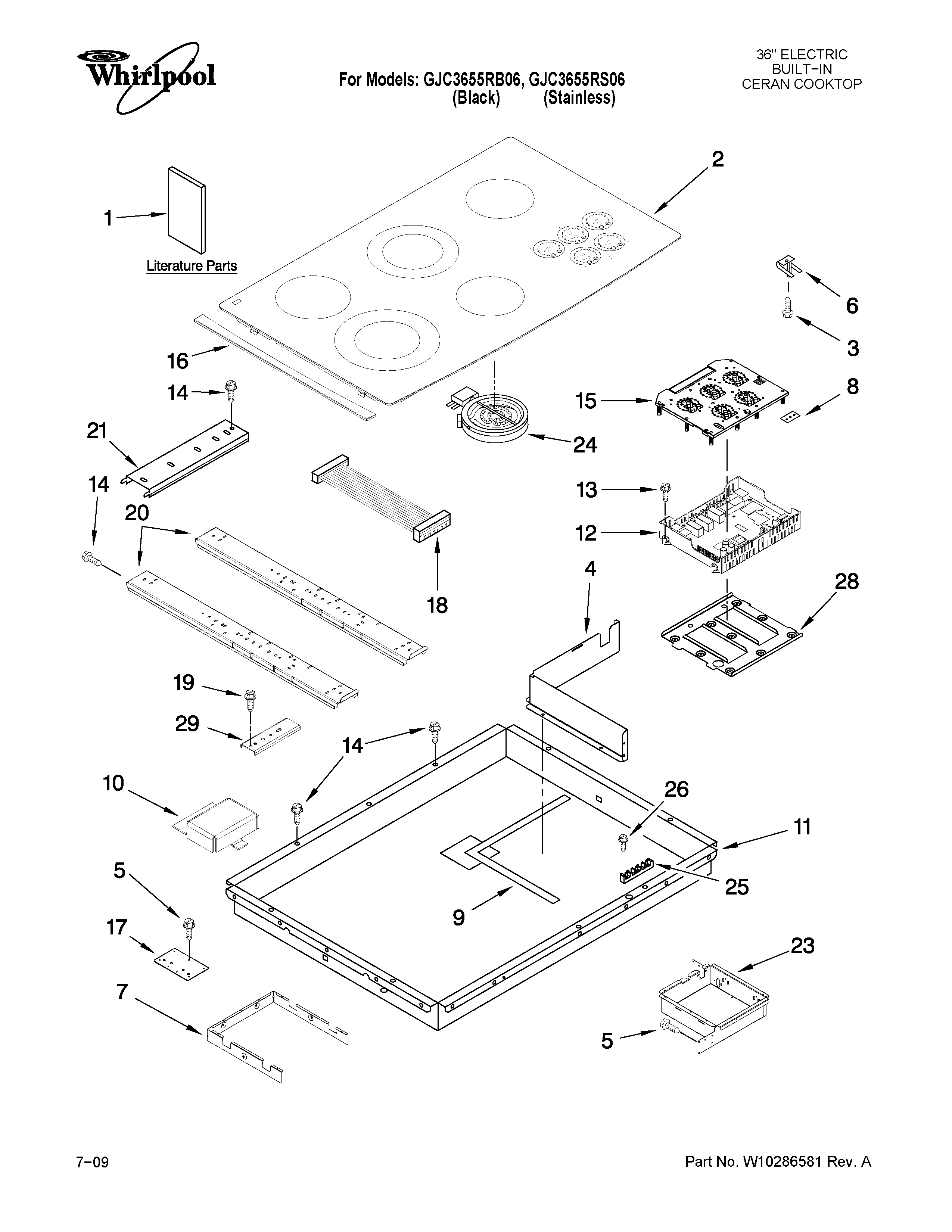 Whirlpool GJC3655RS06 cooktop parts diagram