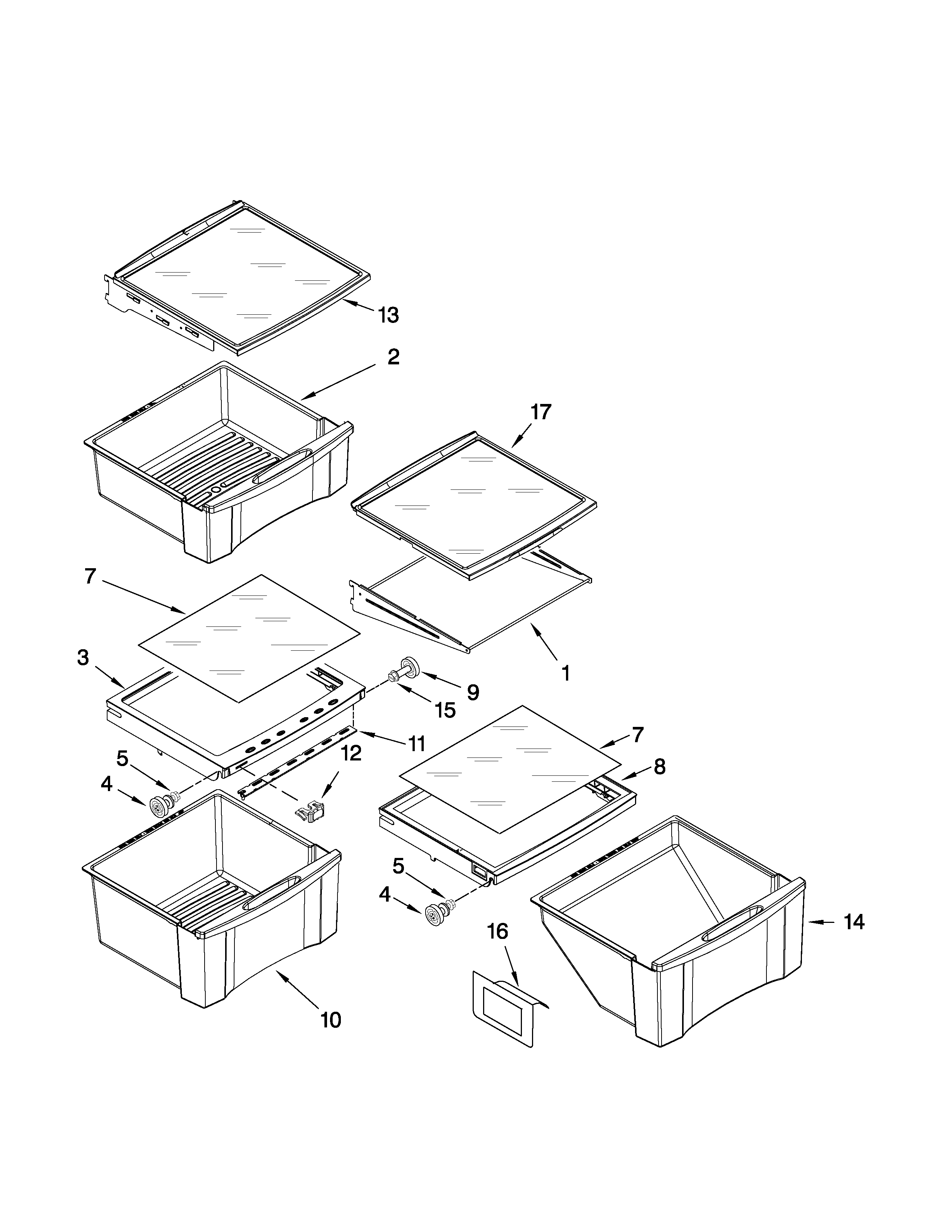 Whirlpool ES5DVAXWY01 refrigerator shelf parts diagram