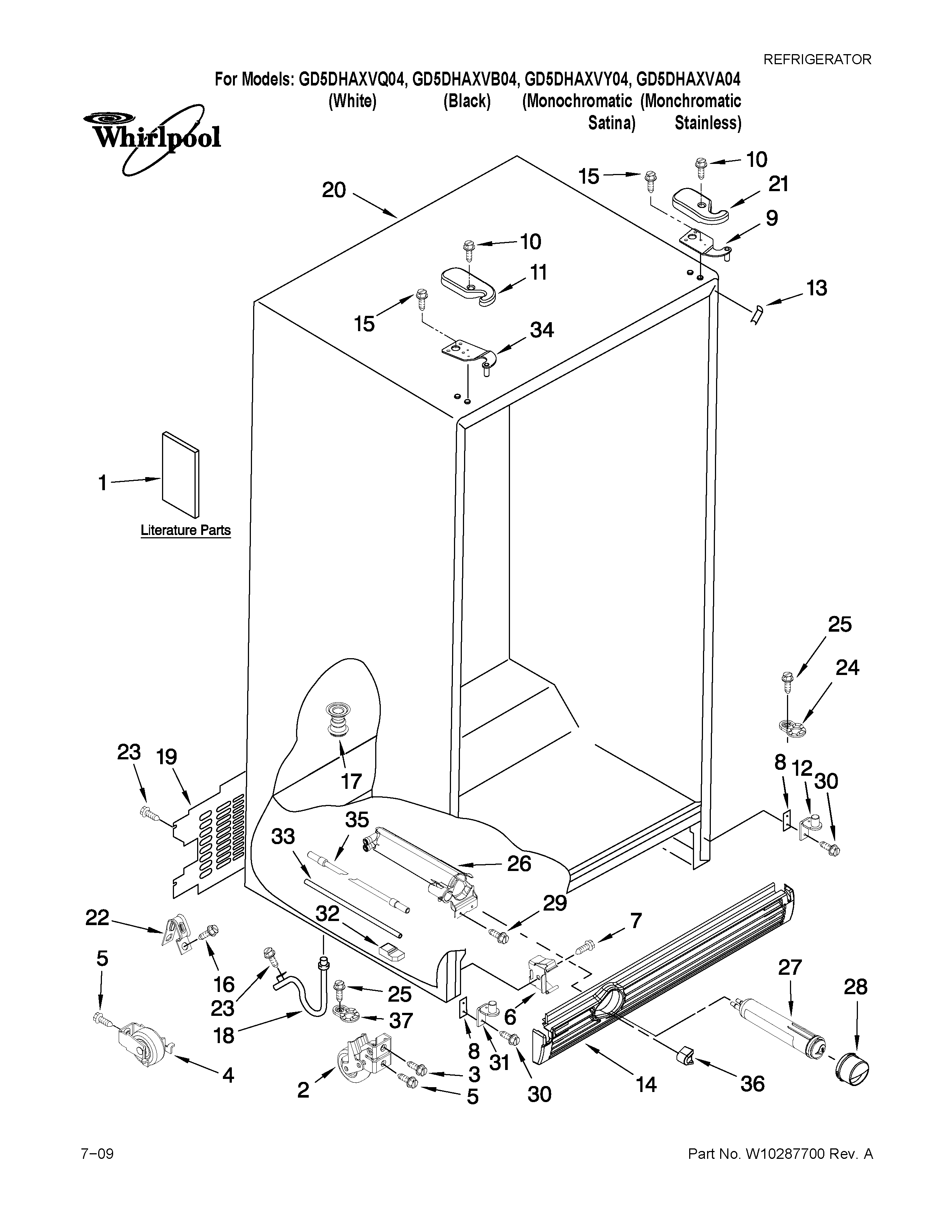 Whirlpool GD5DHAXVB04 cabinet parts diagram