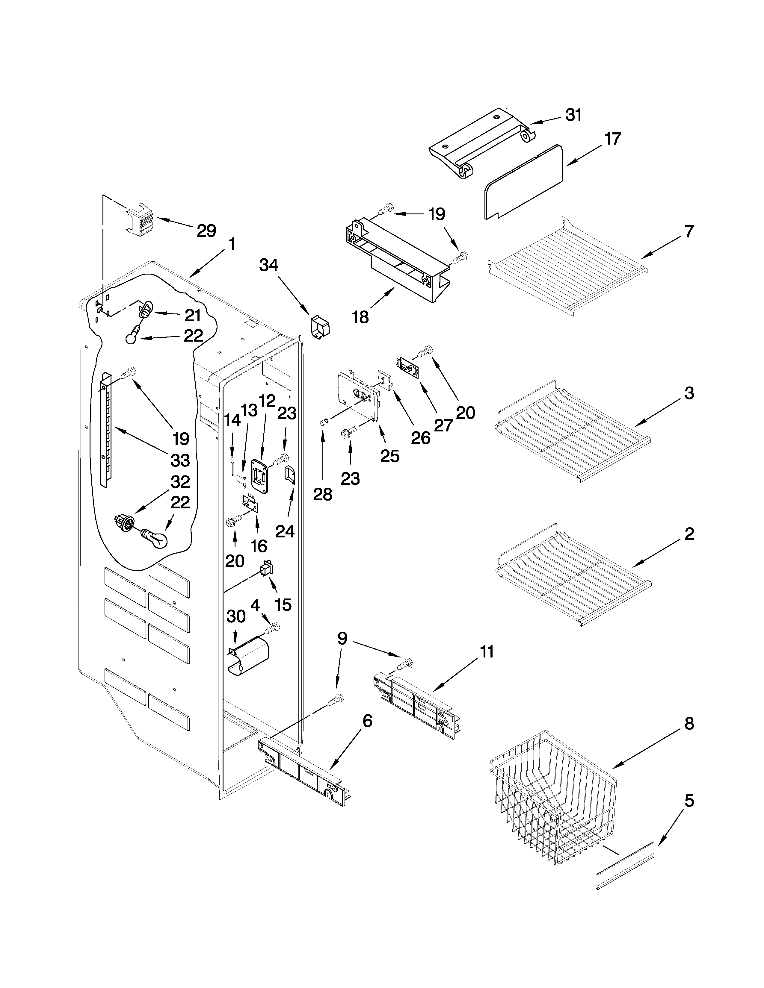 Whirlpool GD5DHAXVB04 freezer liner parts diagram
