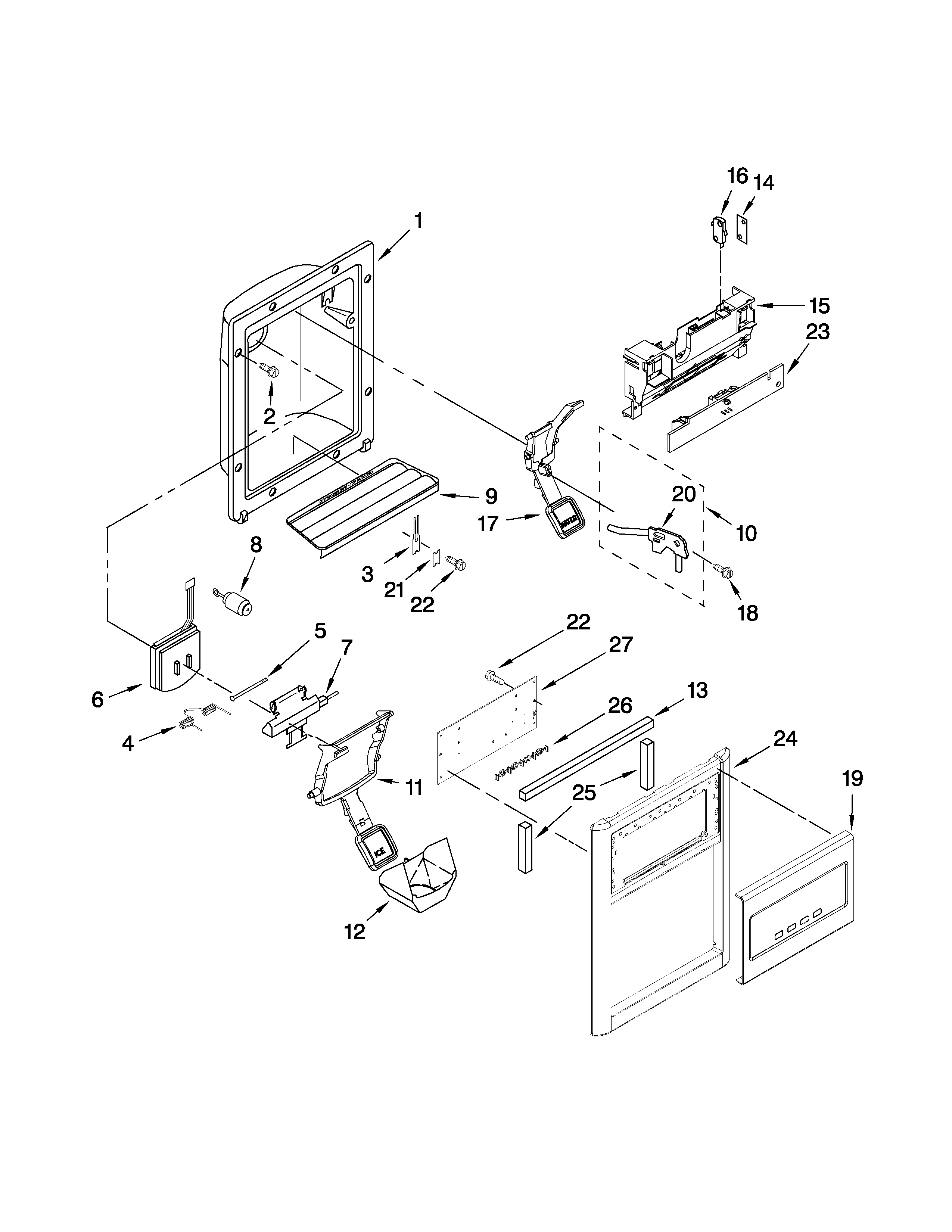 Ikea ID3CHEXWS00 dispenser front parts diagram