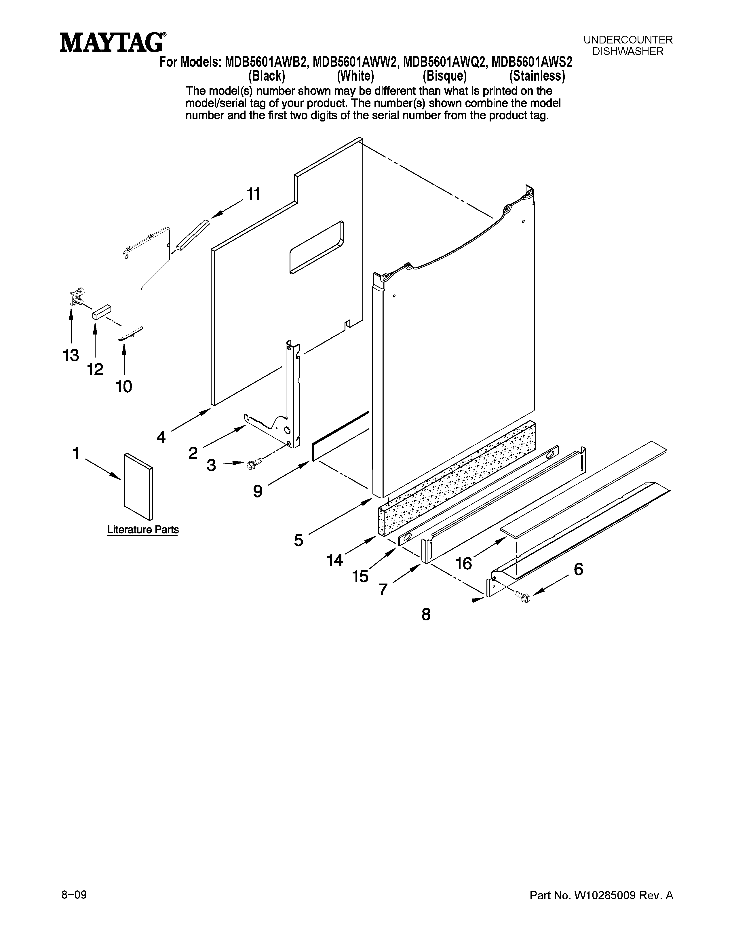 Maytag MDB5601AWQ2 door and panel parts diagram