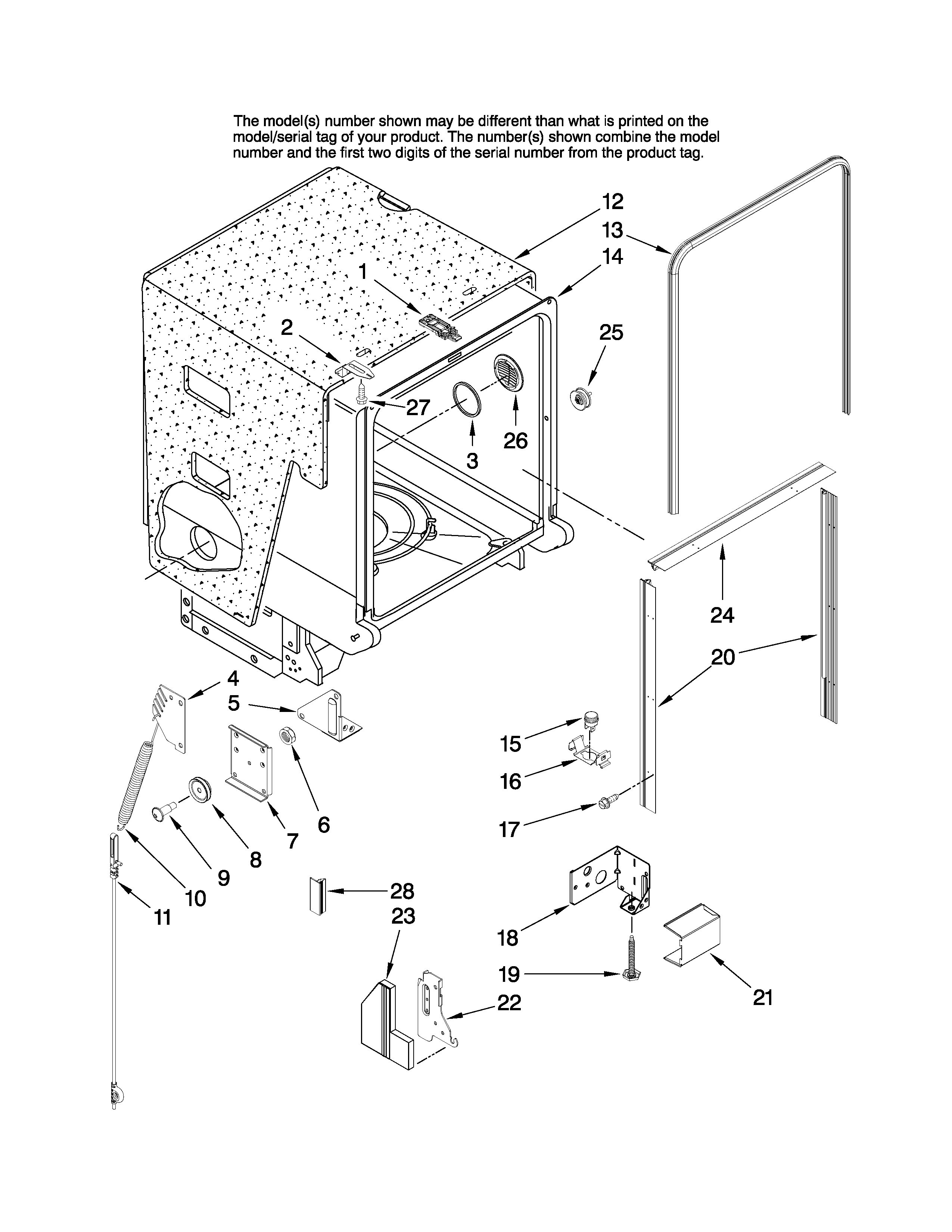 Maytag MDB6759AWB2 tub and frame parts diagram