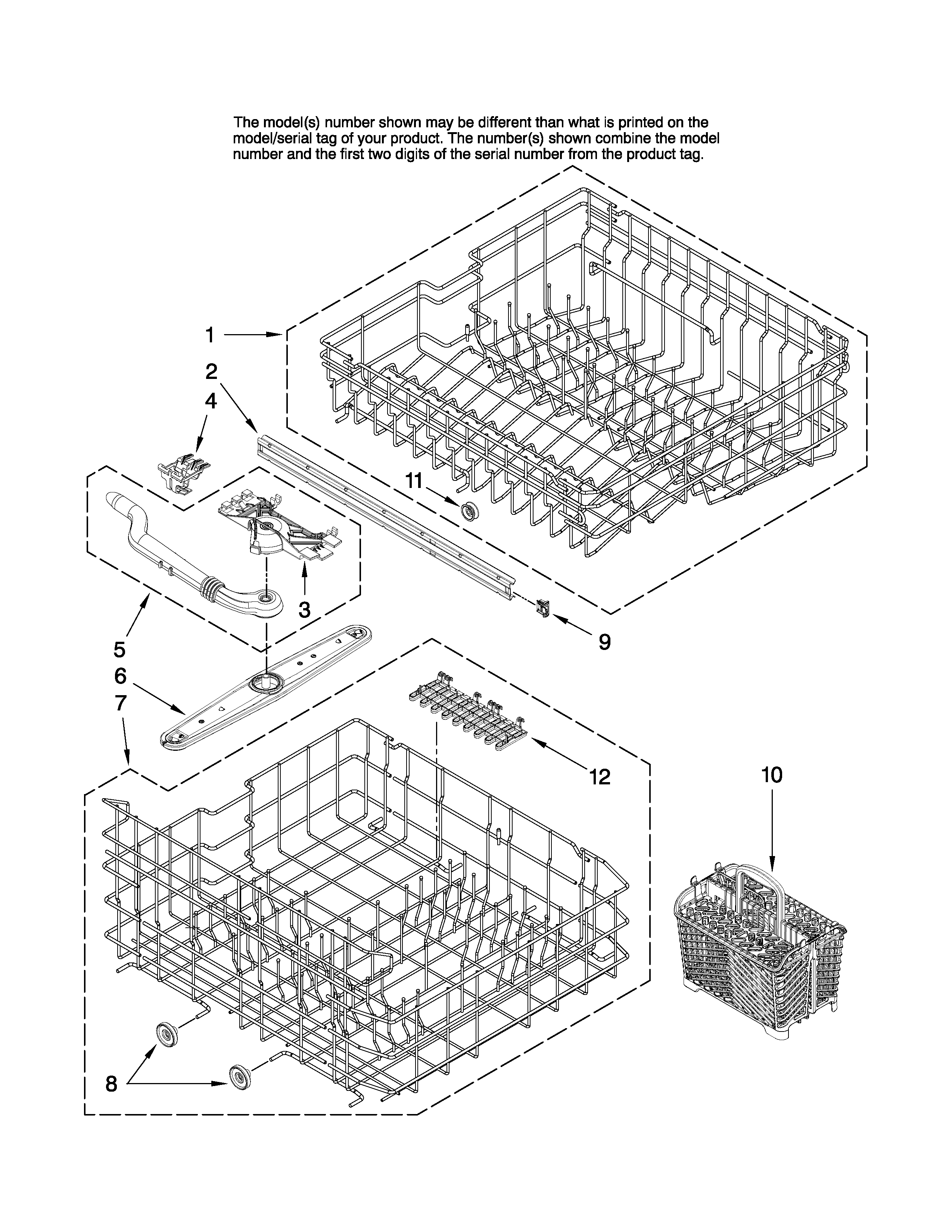 Maytag MDB6759AWB2 upper and lower rack parts diagram