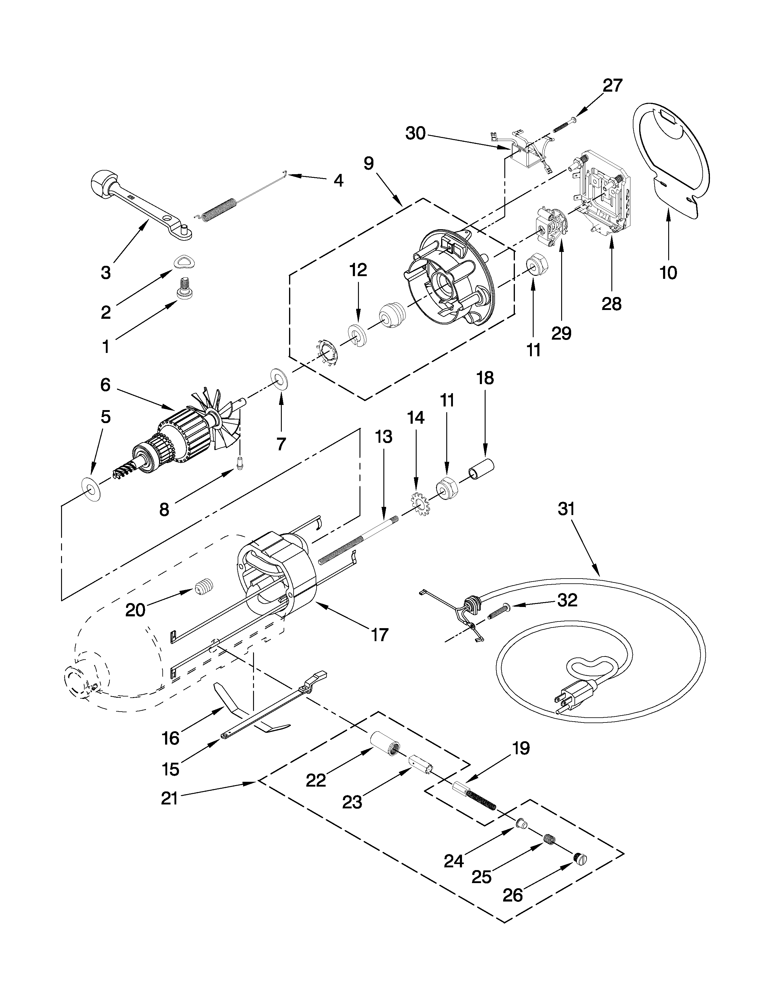 KitchenAid K45SSDAL-0 motor and control parts diagram
