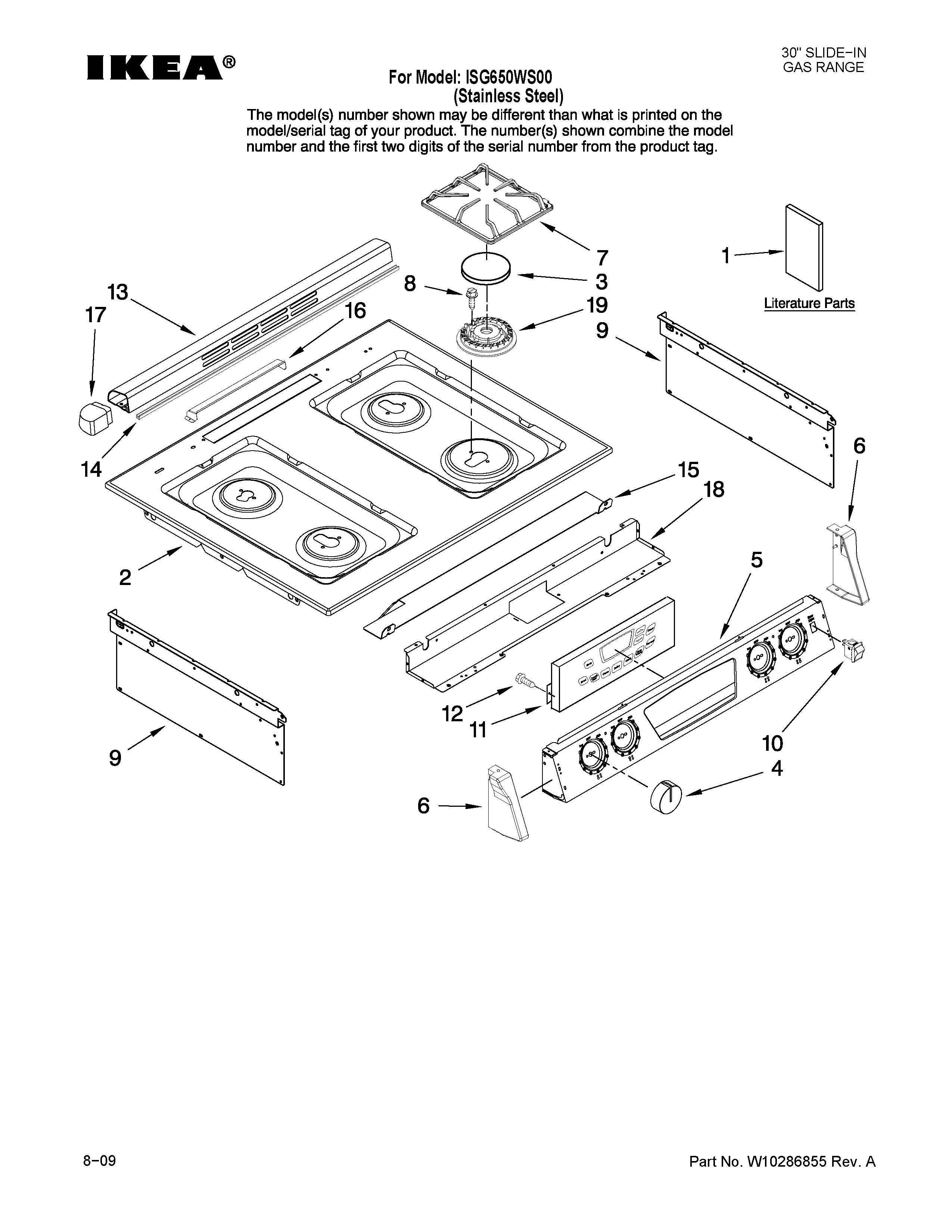 Ikea ISG650WS00 cooktop parts diagram