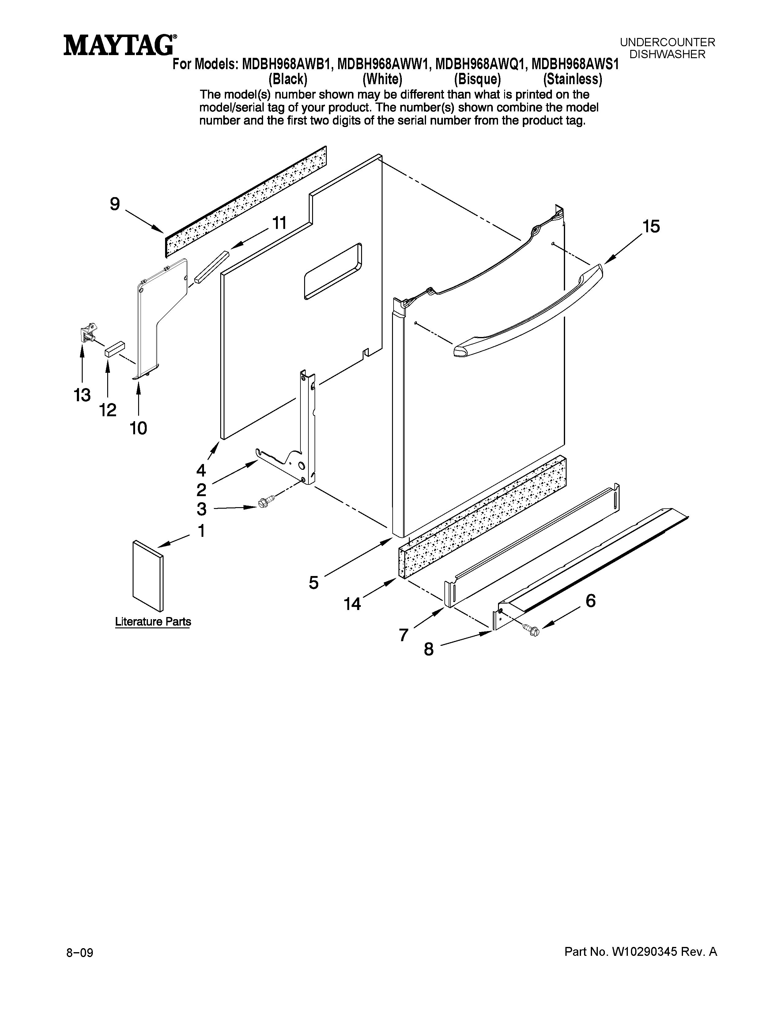 Maytag MDBH968AWS1 door and panel parts diagram