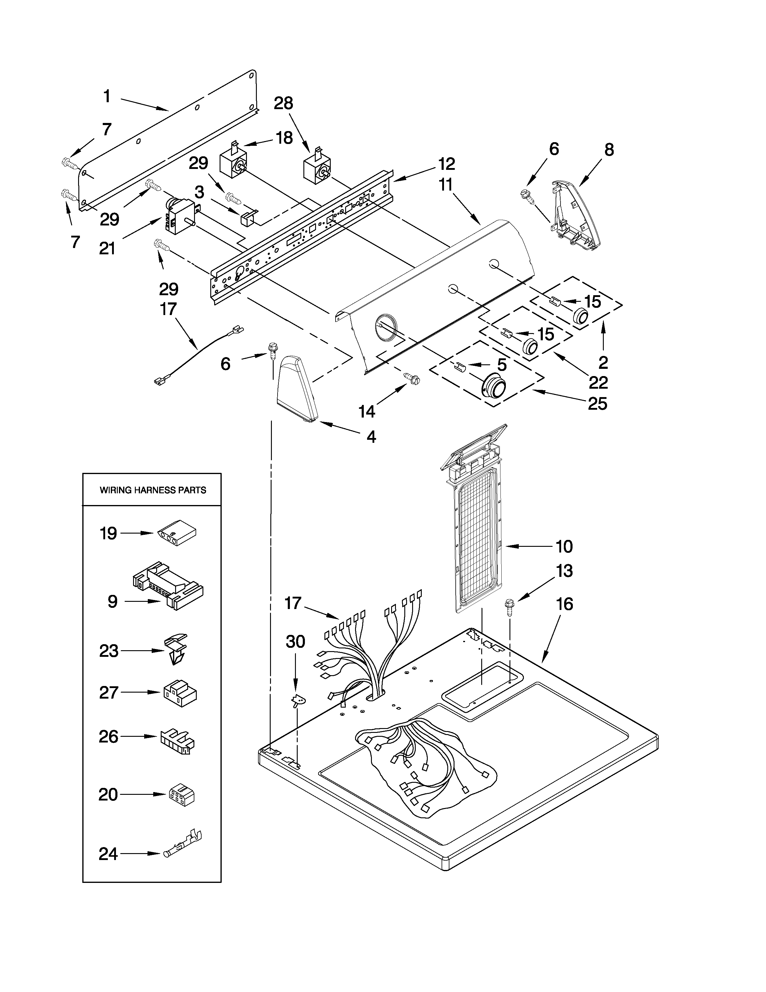 Crosley CEDS832VQ1 top and console parts diagram