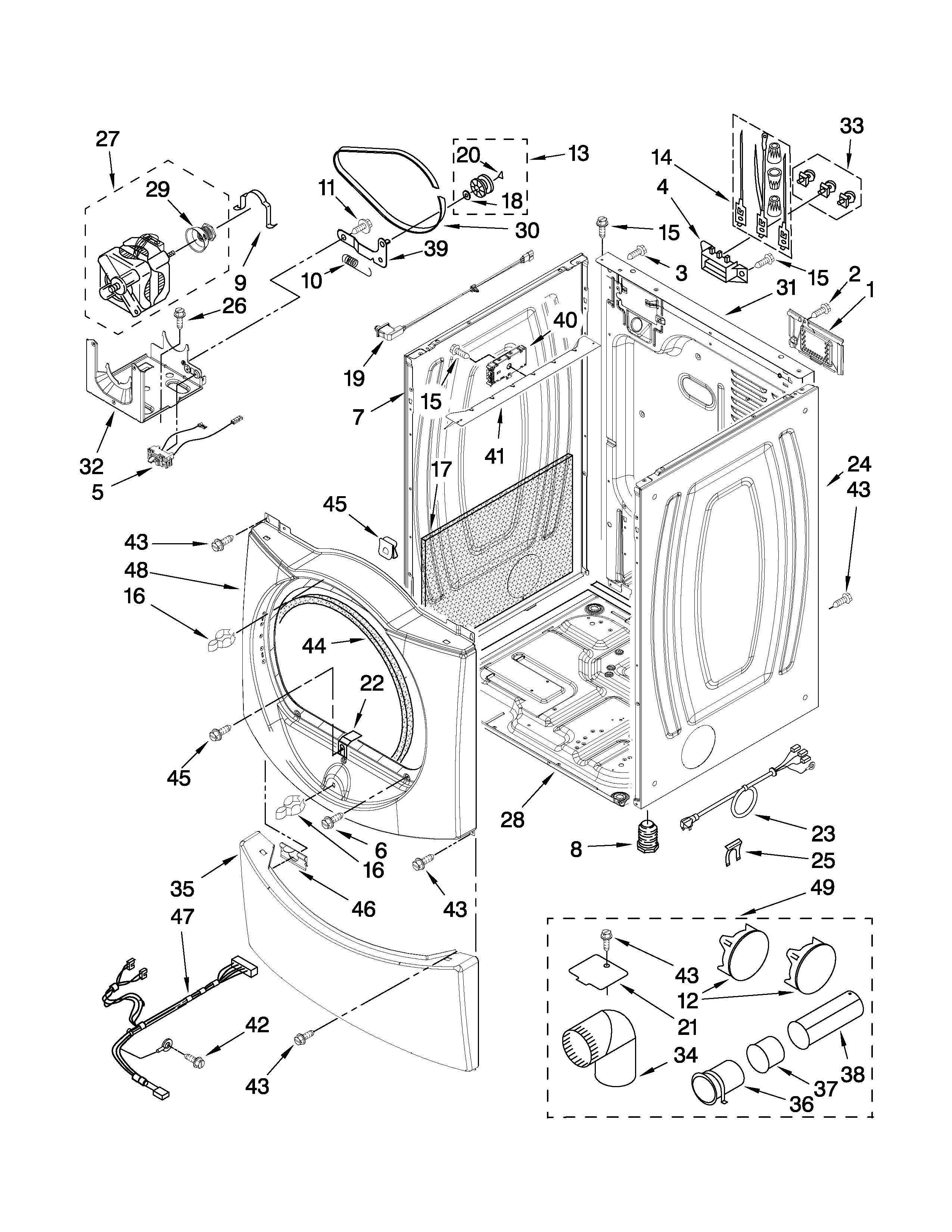 Whirlpool YWED9600TA2 cabinet parts diagram