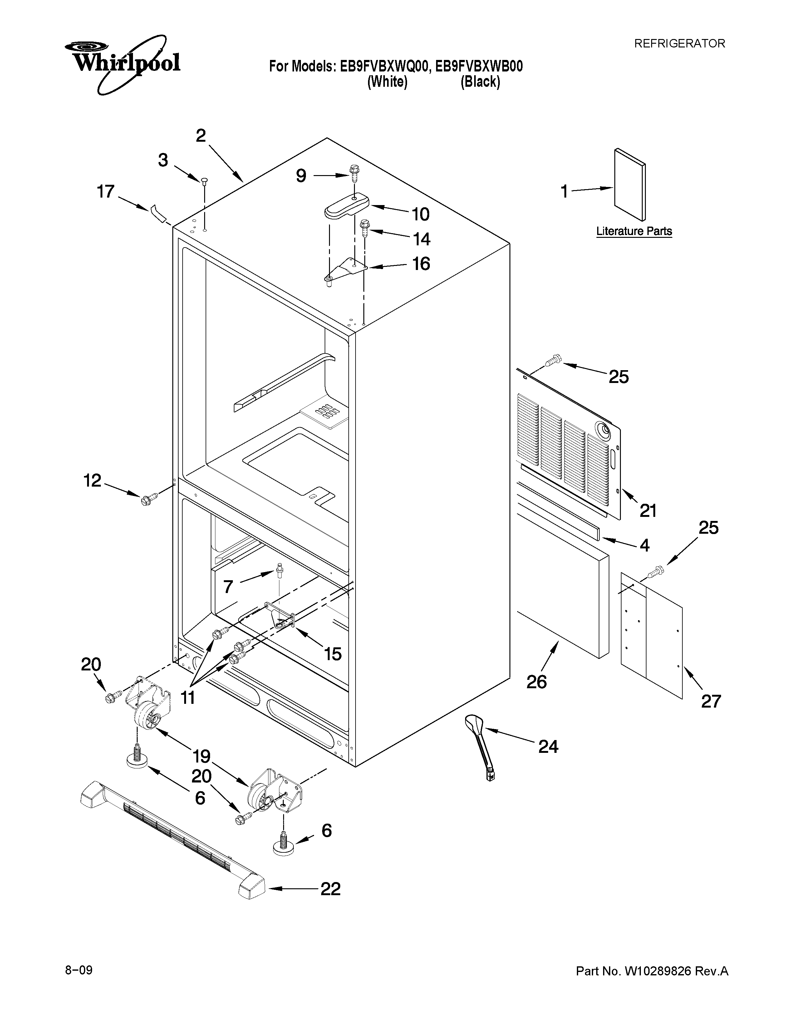 Whirlpool EB9FVBXWQ00 cabinet parts diagram
