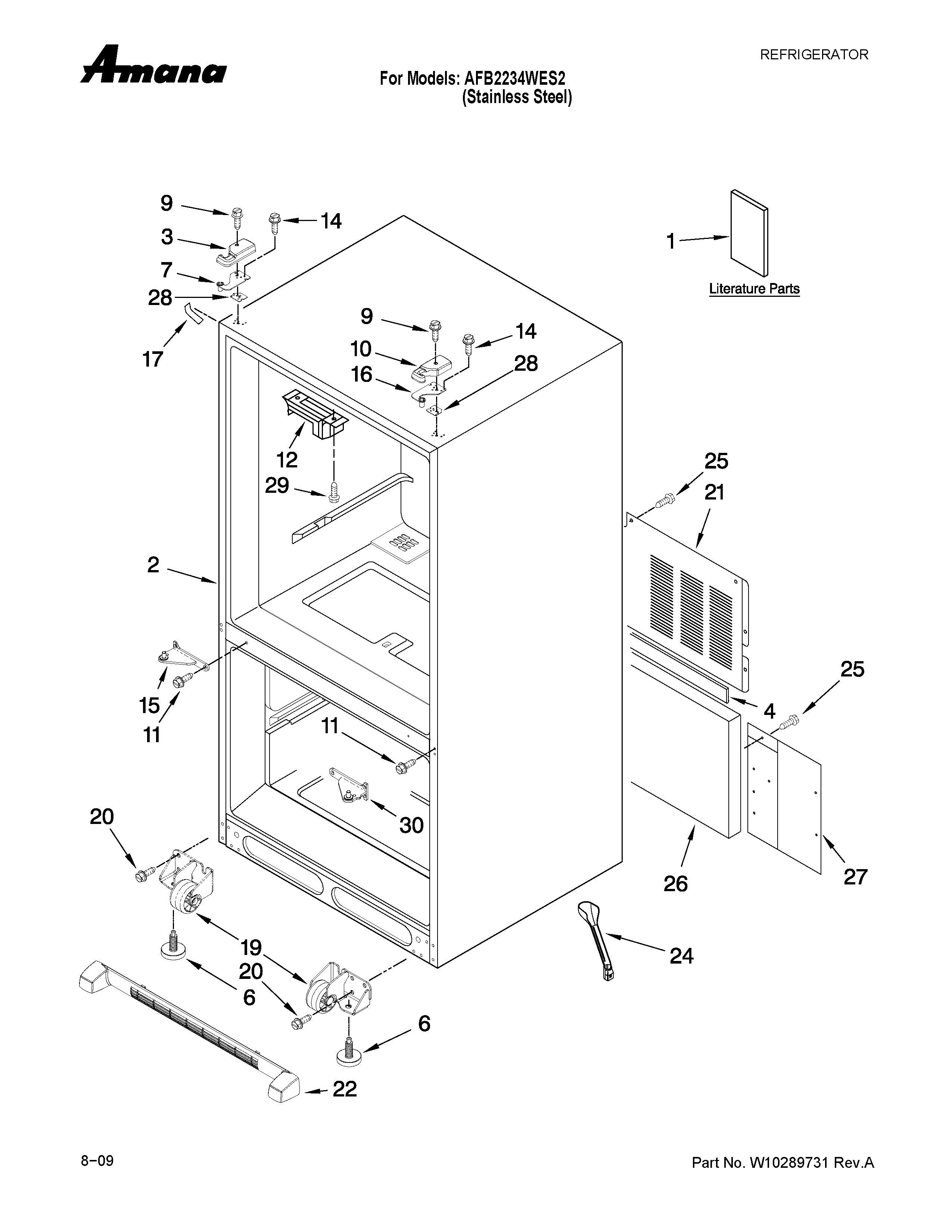 Amana AFB2234WES2 cabinet parts diagram