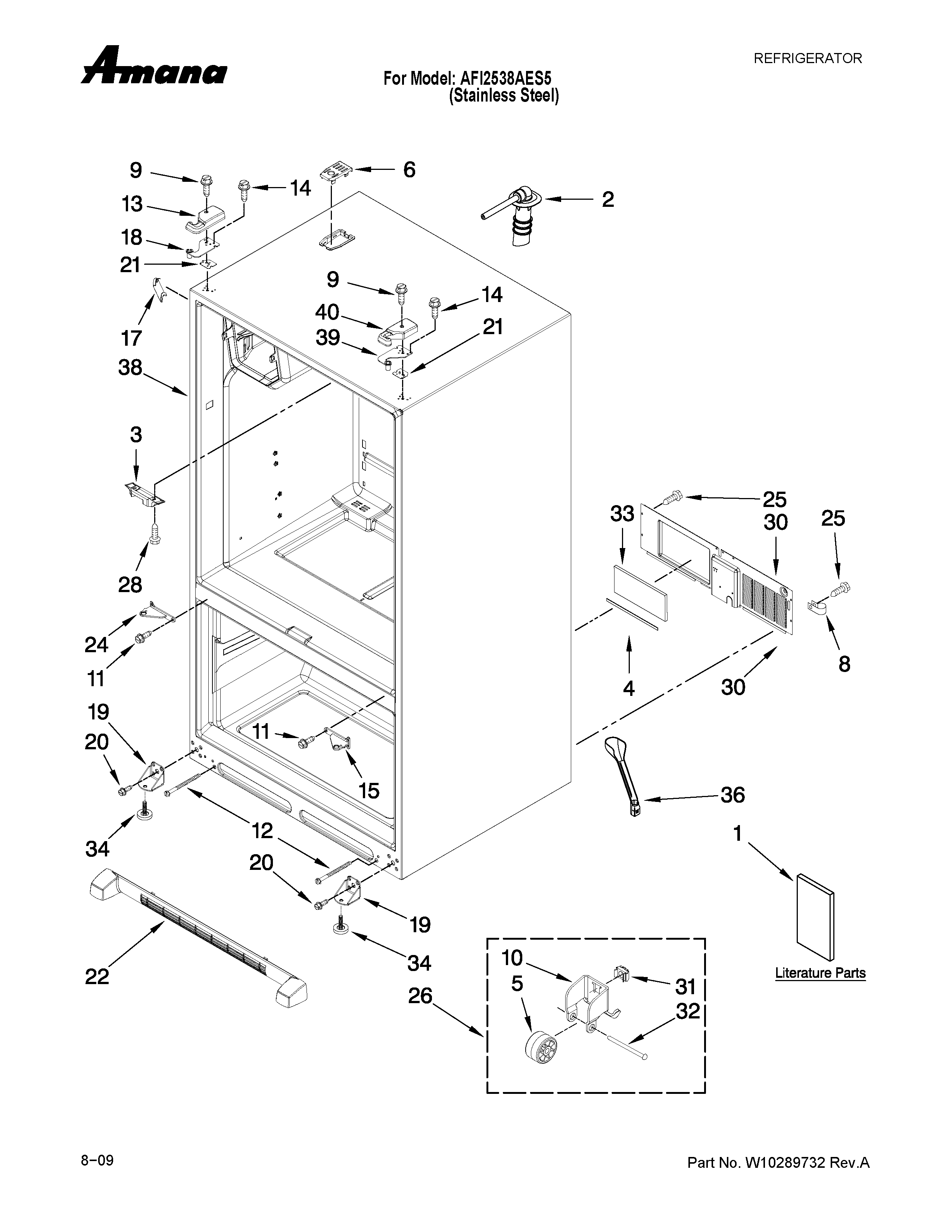 Amana AFI2538AES5 cabinet parts diagram