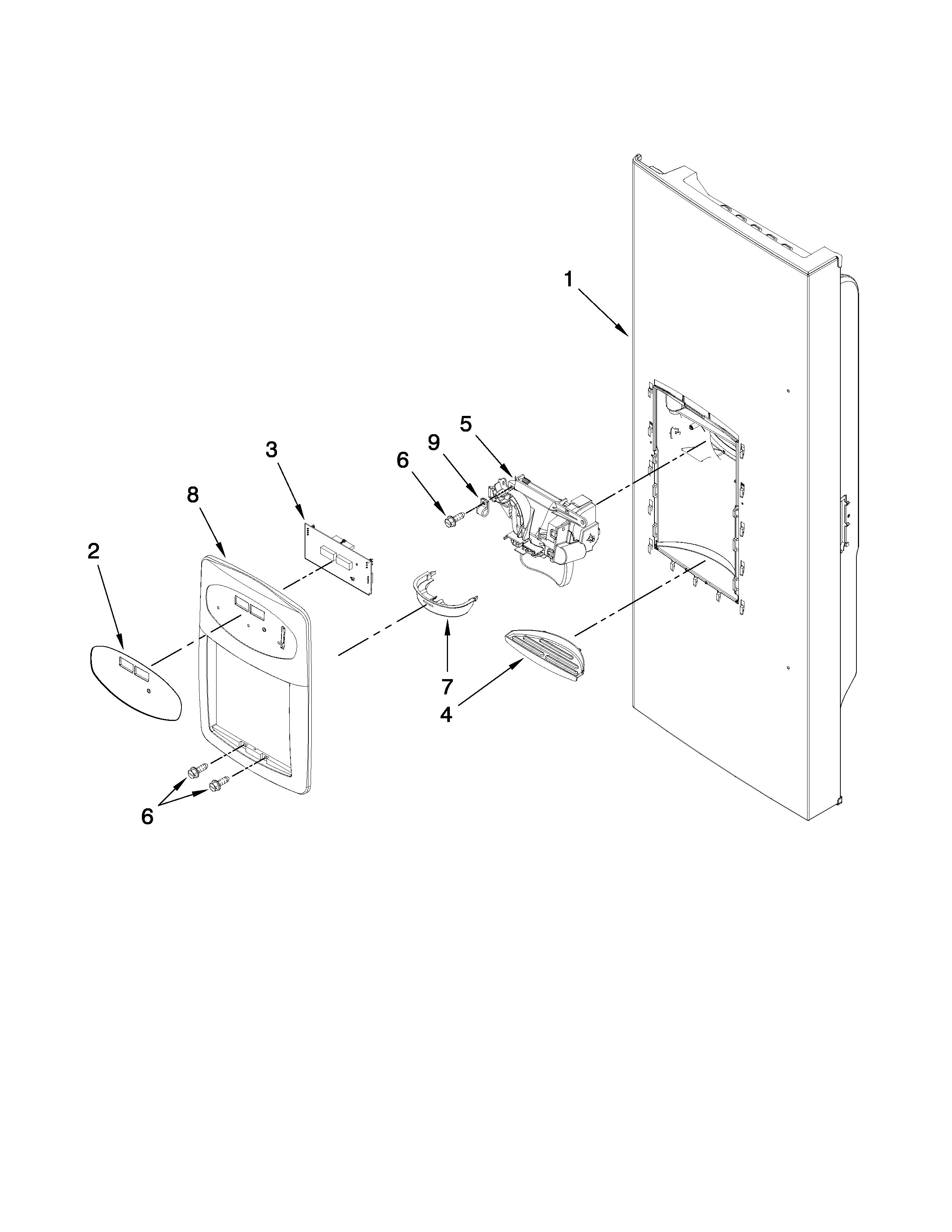 Amana AFI2538AES5 dispenser front parts diagram