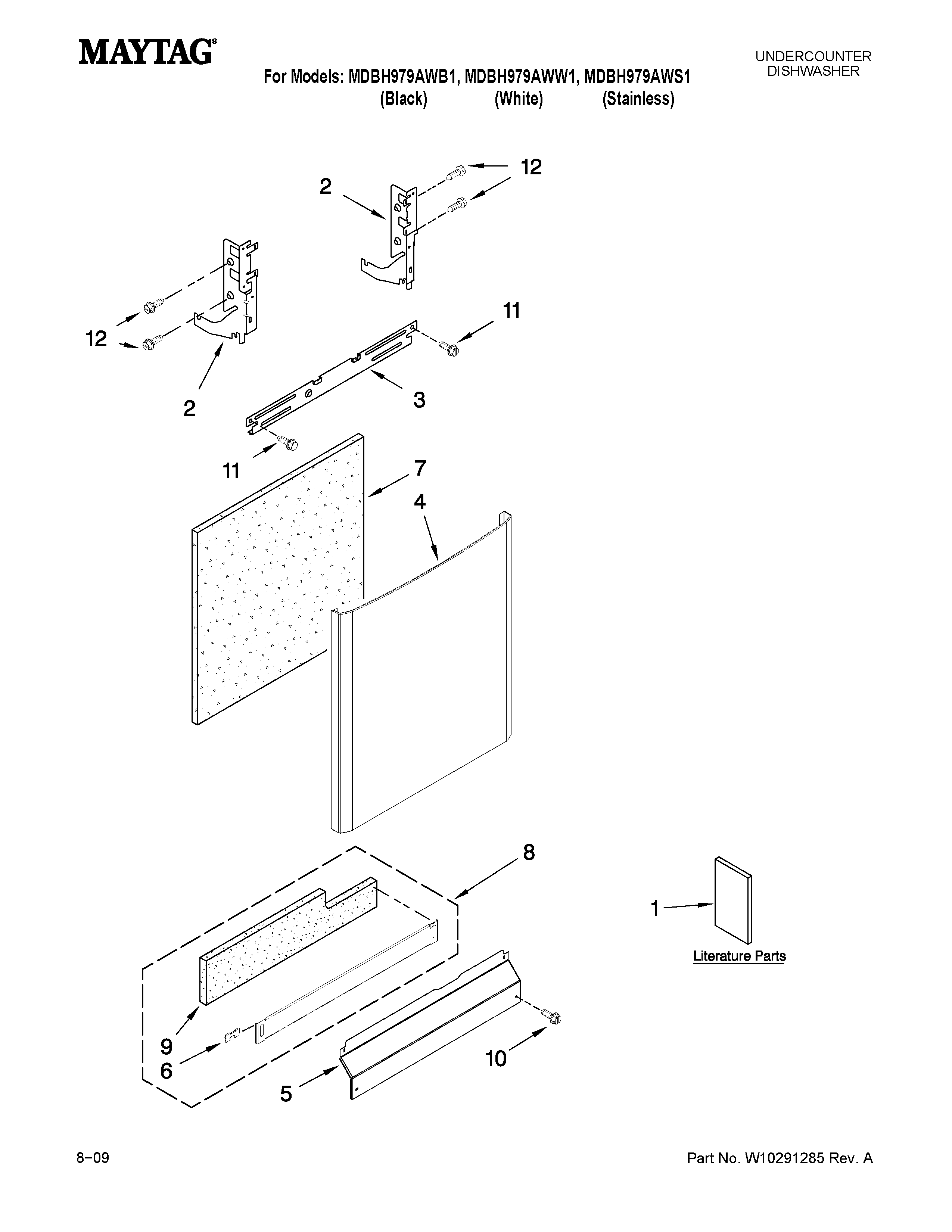 Maytag MDBH979AWW1 door and panel parts diagram