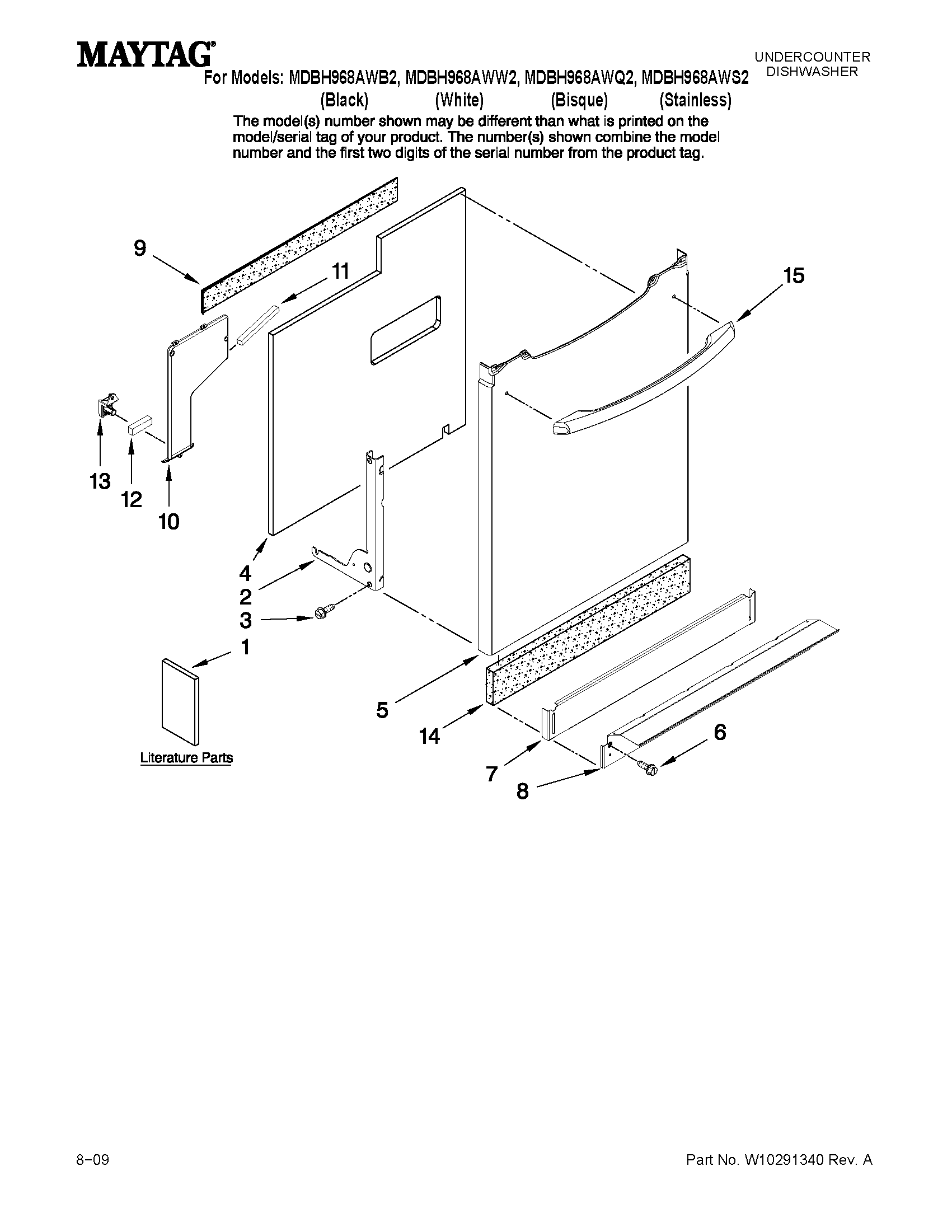 Maytag MDBH968AWS2 door and panel parts diagram
