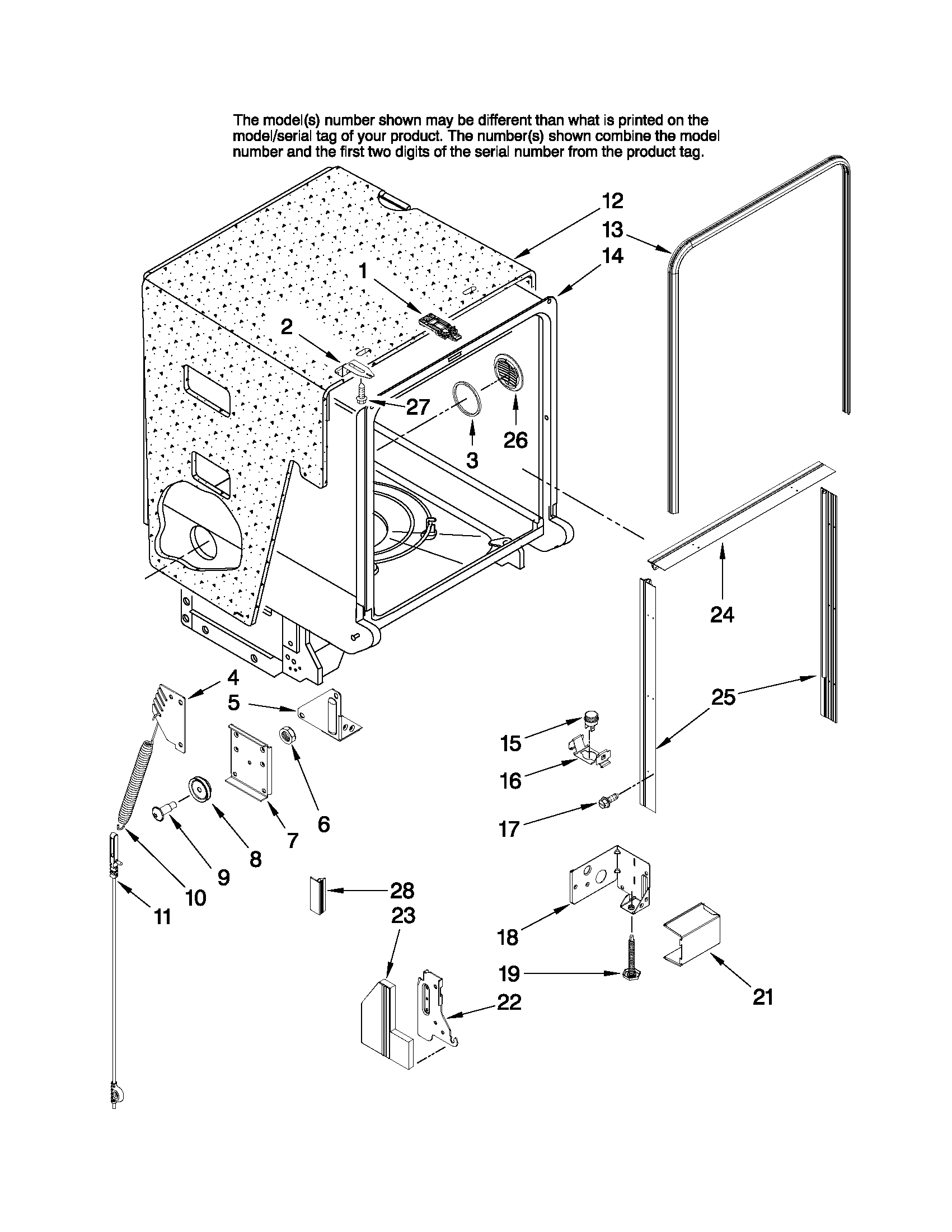 Maytag MDBH968AWS2 tub and frame parts diagram